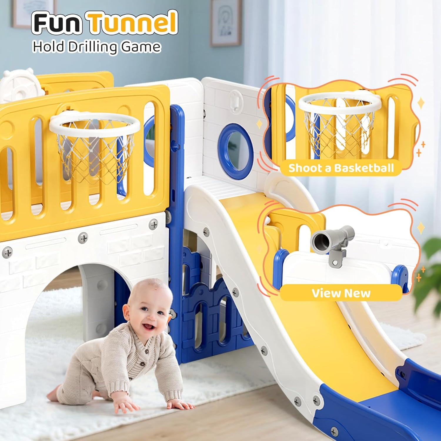 LAZY BUDDY 9-in-1 Toddler Slide and Climber Playset with Basketball Hoop and Storage (Blue) ifcey