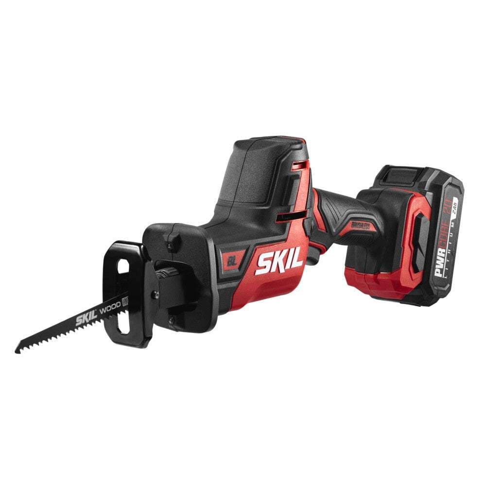 SKIL PWRCORE 20 Brushless Compact Cordless Reciprocating Saw Kit (Red, 2 Ah Battery) 2bnph