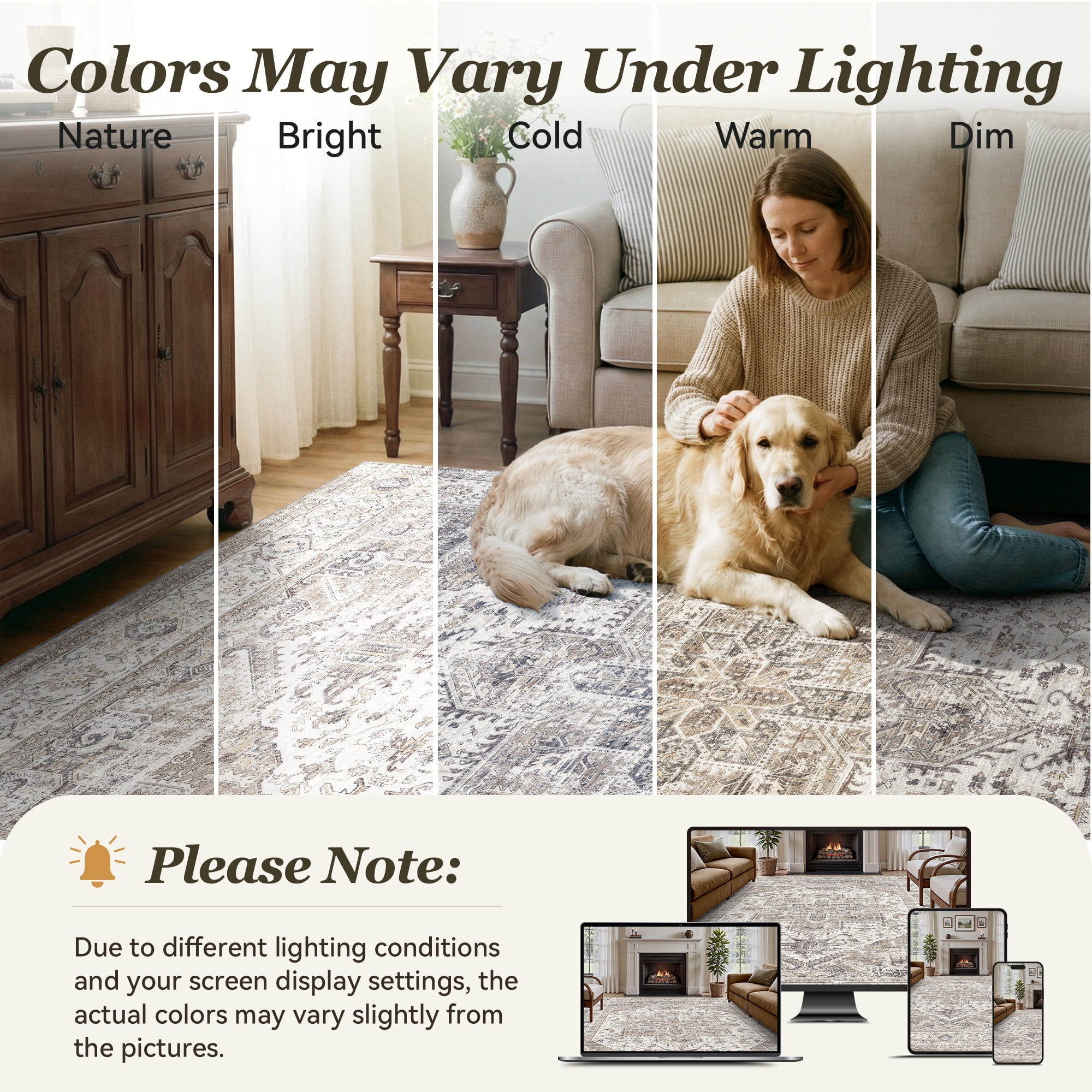 SIXHOME Washable Area Rug Vintage Medallion Distressed Carpet for Living Room and Bedroom (Taupe, 8 ft x 10 ft) 55bux