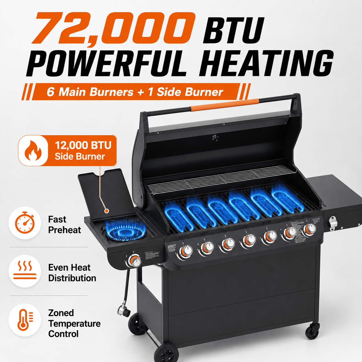 Seizeen 4 Burner Propane Gas Grill with Side Burner, Outdoor Stainless Steel BBQ Grill (Black, 46790 BTU) eavsv