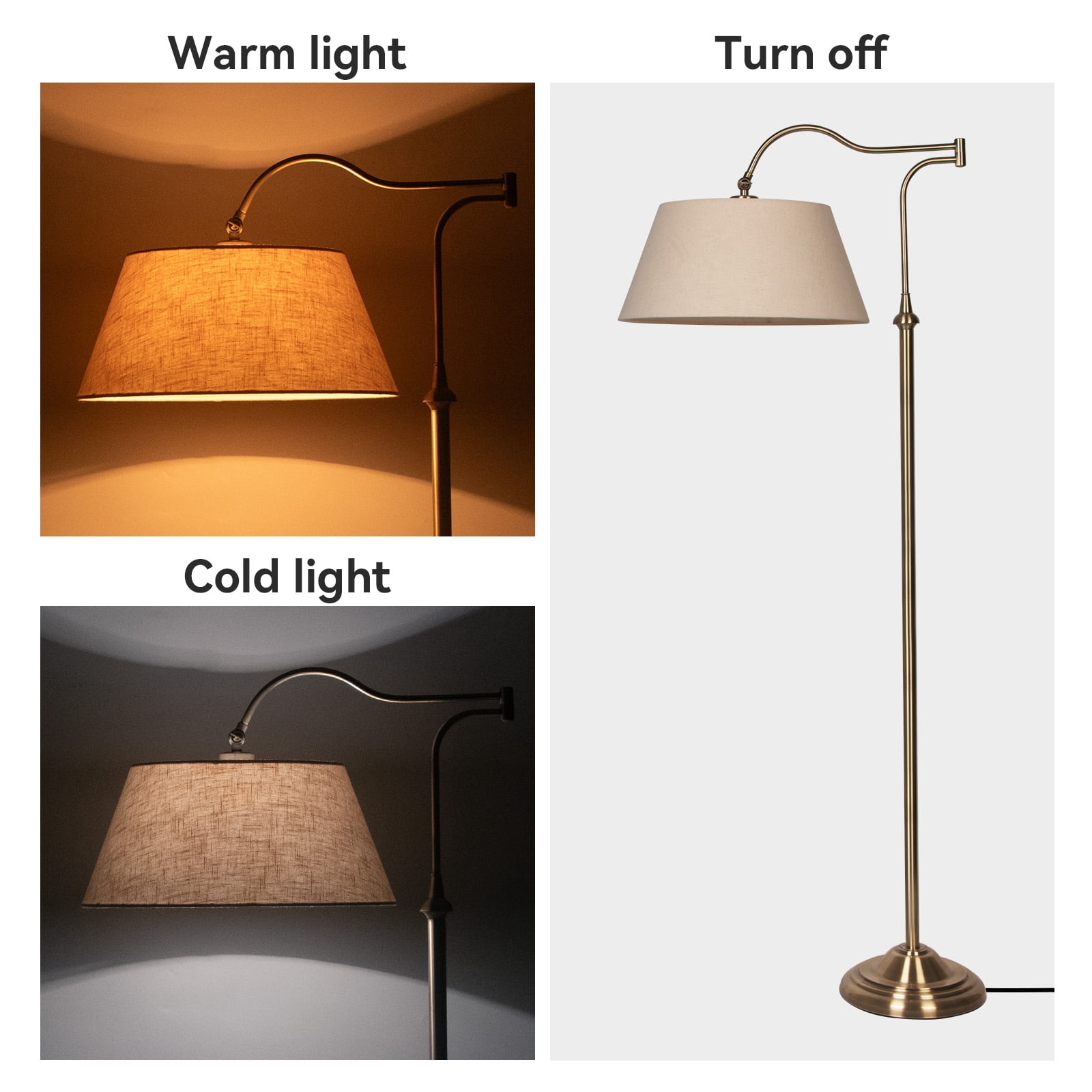 HonoDing Mid-Century Adjustable Swivel Floor Lamp with Linen Shade (Beige, 60 in) 1o4ix