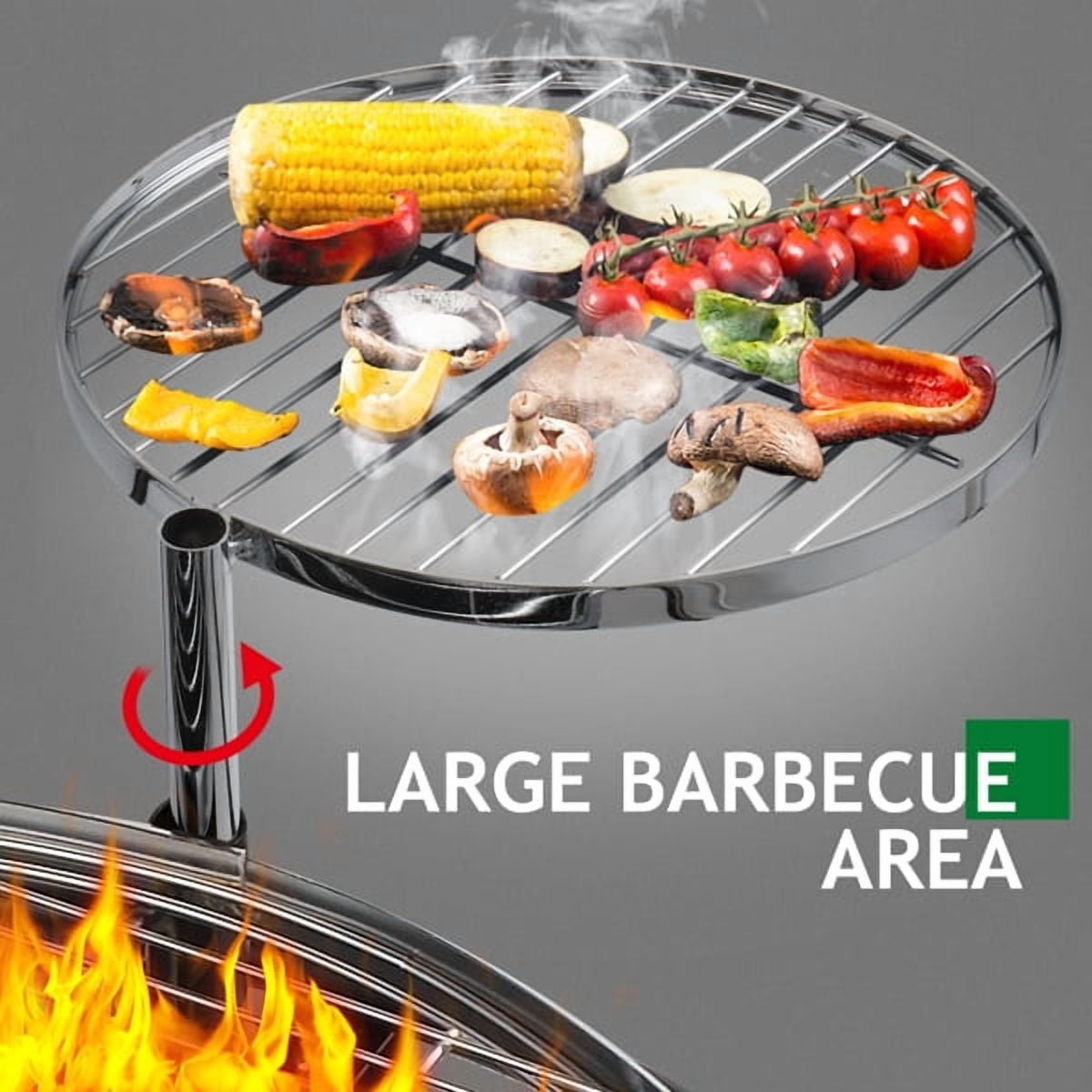 Taimu TM Round Charcoal Grill for Outdoor Cooking and Smoking (Black, 33.5 in x 33.5 in x 42.5 in) e3a2f