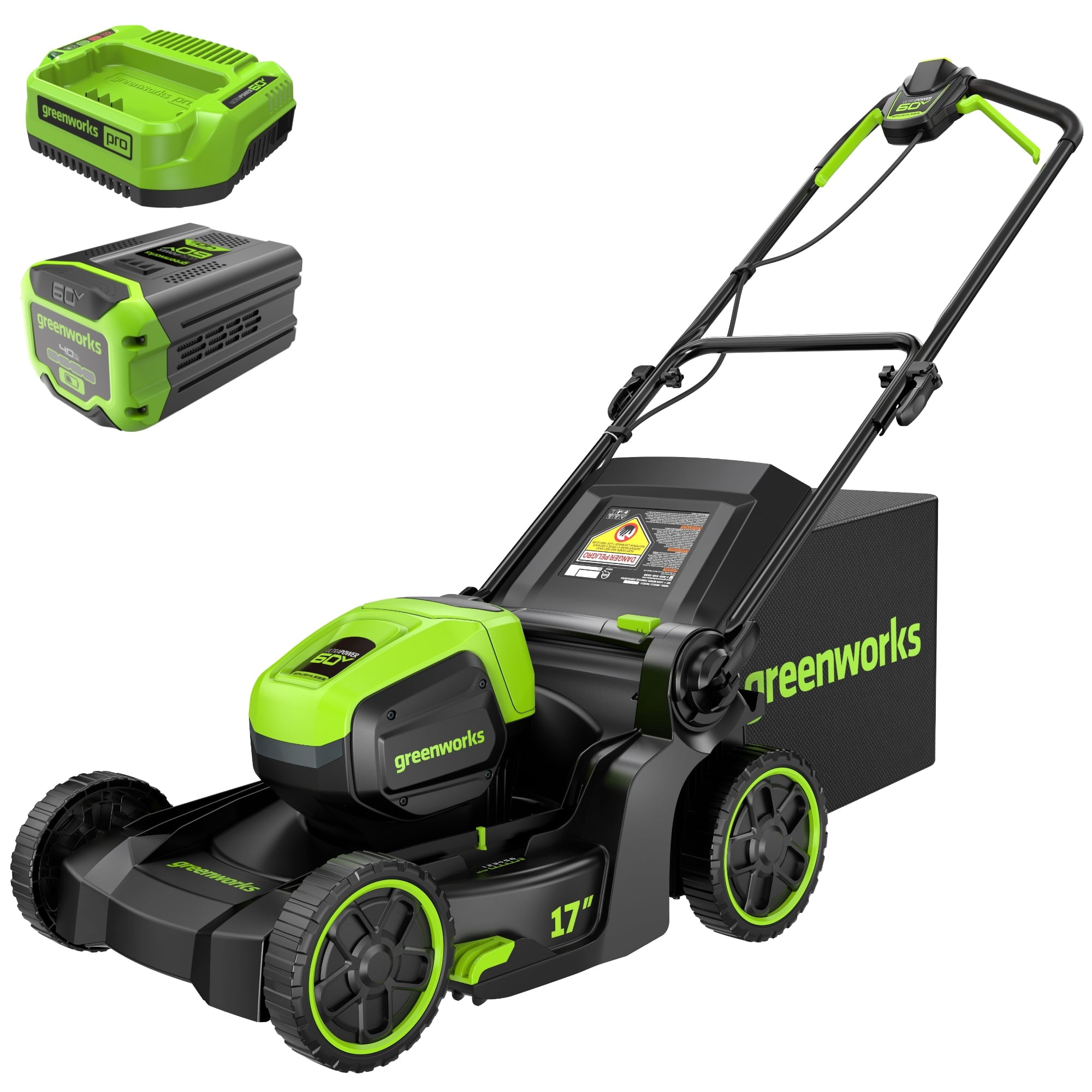 Greenworks 60V 17 in Cordless Push Lawn Mower with 4.0Ah Battery and Charger (Green, 17 in) 92kca