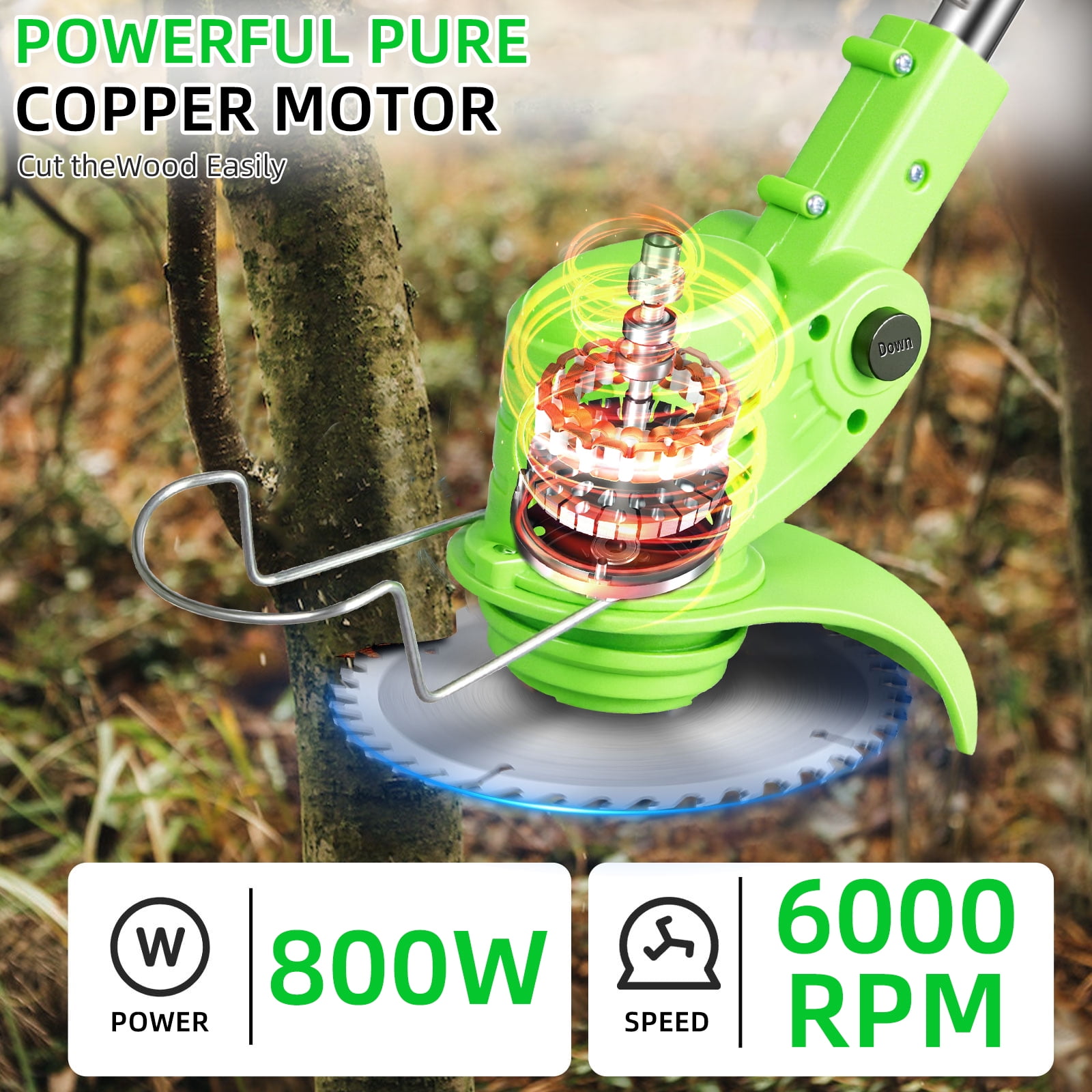 Paddsun Electric Cordless Lawn Trimmer, 21V Weed Wacker with Wheels and Adjustable Handle (Green, 47.2 in) mnmji