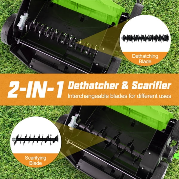 imerelez Corded Electric Lawn Dethatcher, 15 Amp Motor with 16-inch Cutting Width, Grass Collection Bag (Green, 14.5 gal) mrc0w