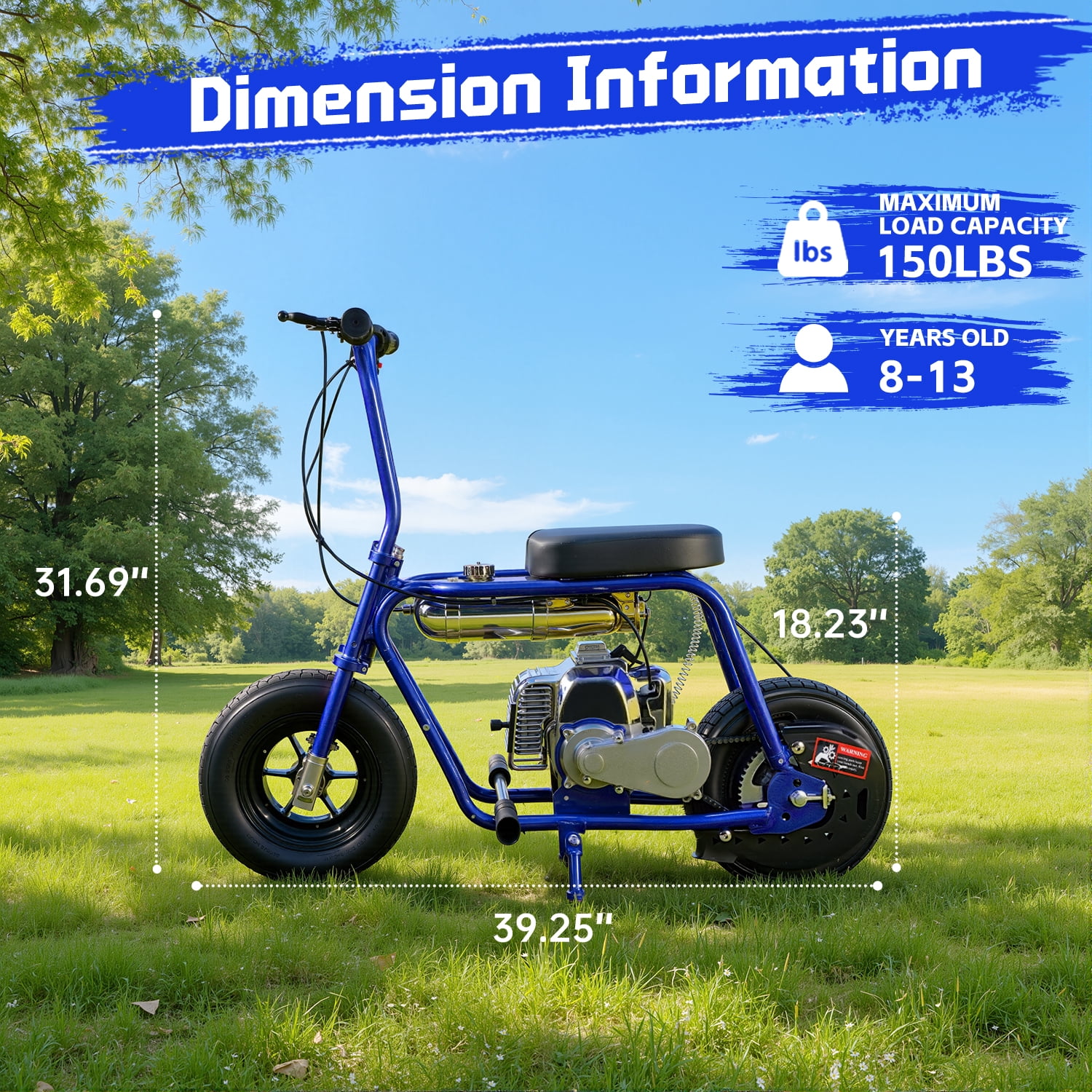 TOXOZERS 50cc Gas-Powered Mini Dirt Bike, Off-Road Motocross Starter for Kids (Blue, 150 lb Capacity) ktuu3