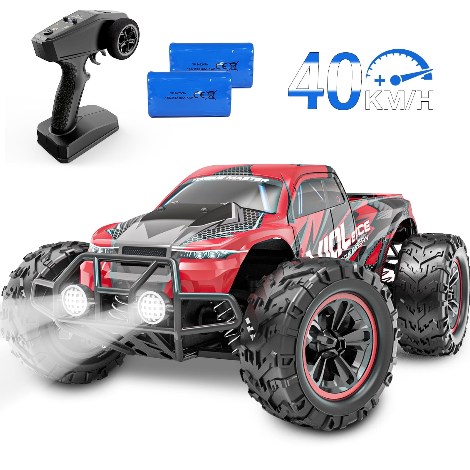 AUOSHI 1:16 Scale Remote Control Truck, High-Speed 4WD Off-Road RC Car with LED Lights (Red, 1:16 Scale) fdg8i