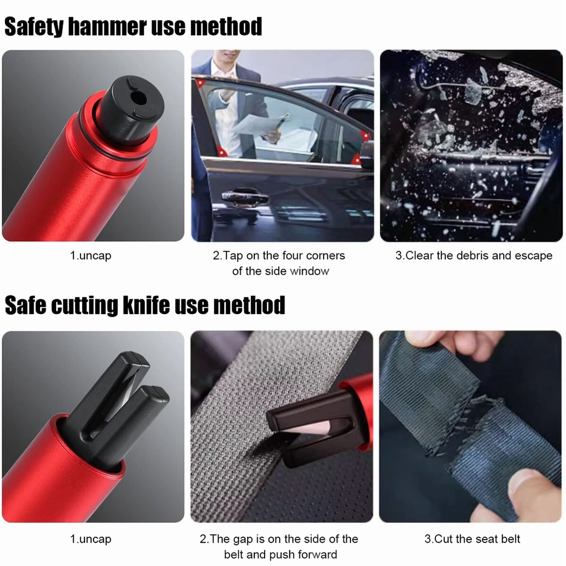 KLYNE Car Emergency Escape Safety Hammer with Seat Belt Cutter (Safety Tool, 6.5 in) ycp50