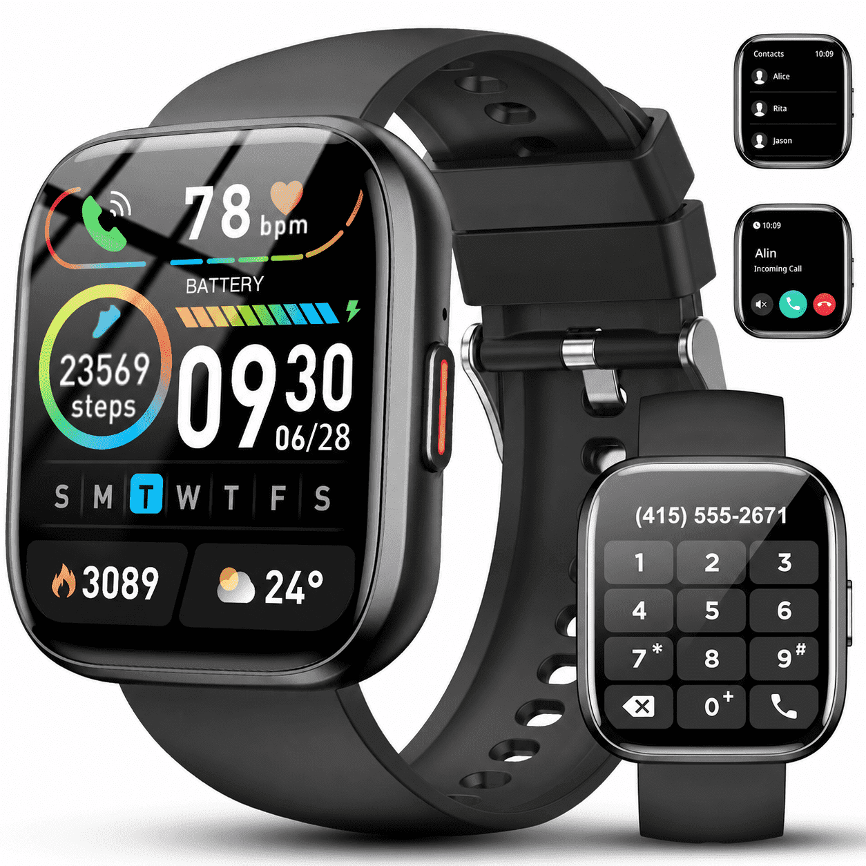 Geryst Smart Watch Bluetooth Call Fitness Tracker, 1.85 in HD Touch Screen Activity Monitor with Sleep Tracking (Black, 1.85 in) ontxa