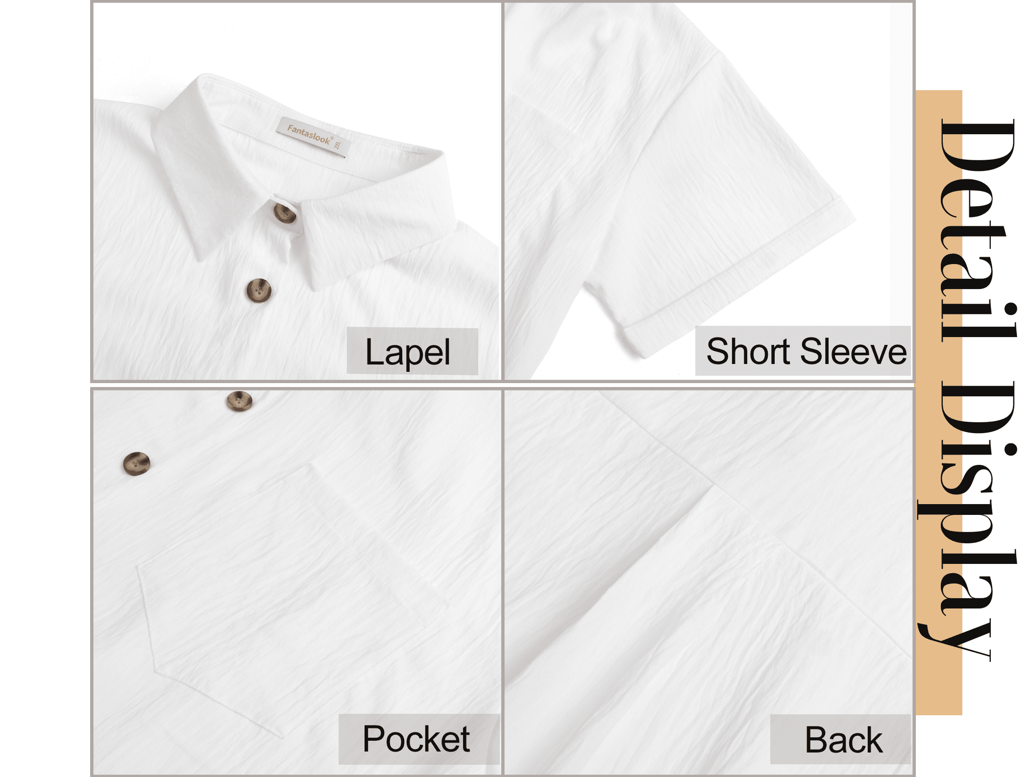 Fantaslook Womens Button Down Shirt Short Sleeve Collared Blouse with Pocket (White, XL) xnbm6