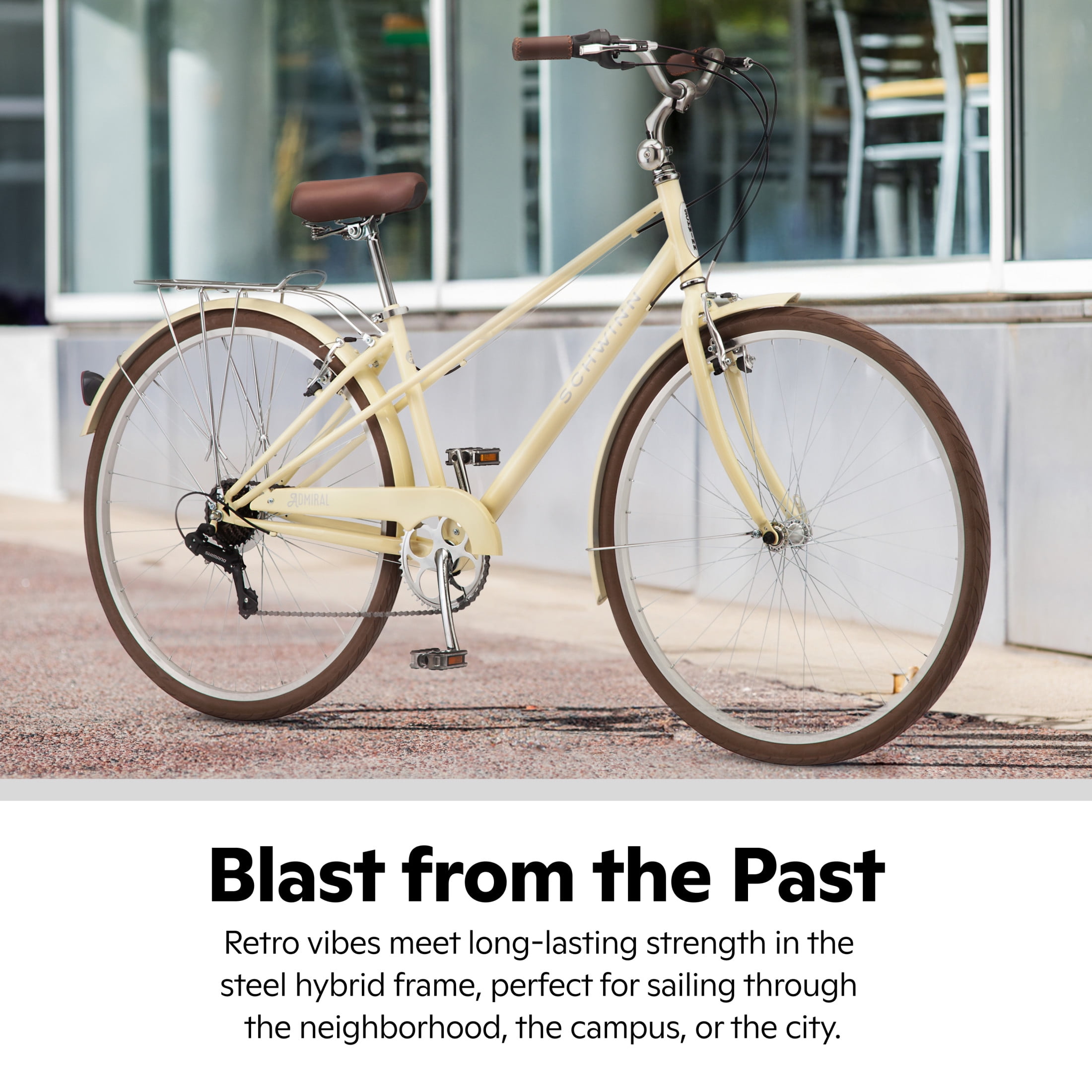 Schwinn Admiral Hybrid Bike, 7-Speed Commuter Bicycle, Lightweight Alloy Frame (Cream, 700c Wheels) 8zxg7