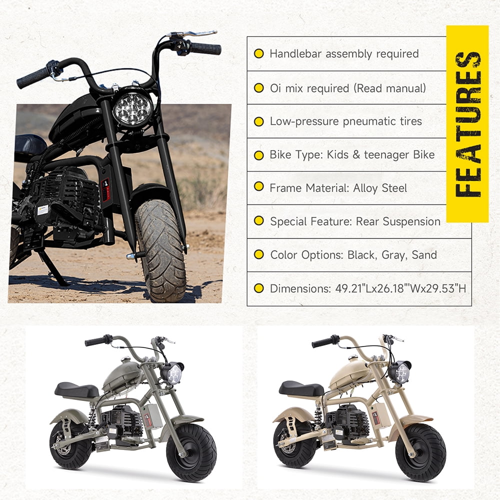 QEASET 49cc 2-Stroke Gas Powered Mini Dirt Bike, Off-Road Trail Bike with Headlight (Black, 49.21 in x 26.18 in x 29.53 in) x6w9p