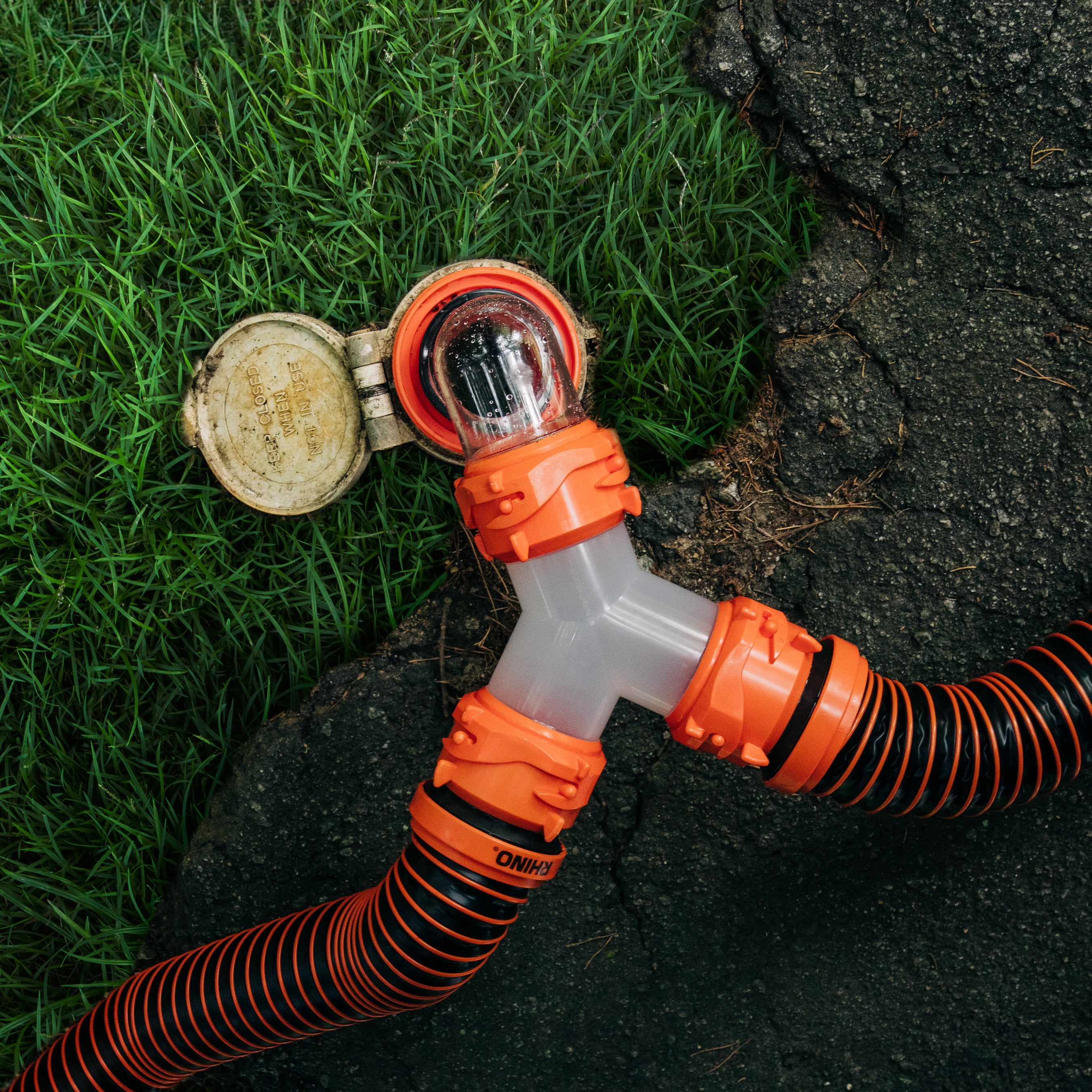 Camco RhinoEXTREME Sewer Hose Kit with 360 Degree Swivel Wye Fitting (Orange, 20 ft) idkz0