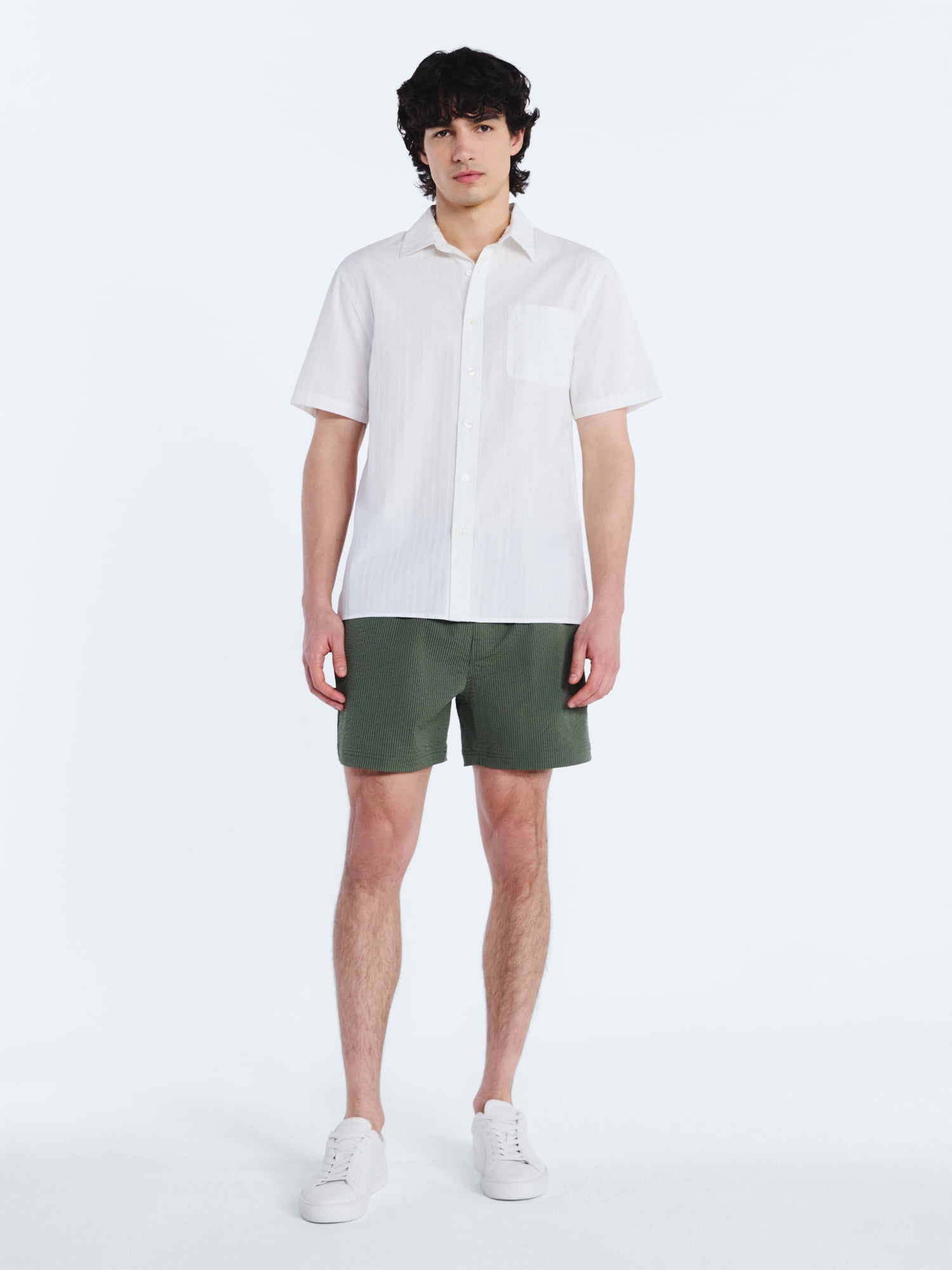 Free Assembly Men's Stretch Seersucker Board Shorts Quick-Dry Swimwear (Green, 5 in Inseam) rnyvc