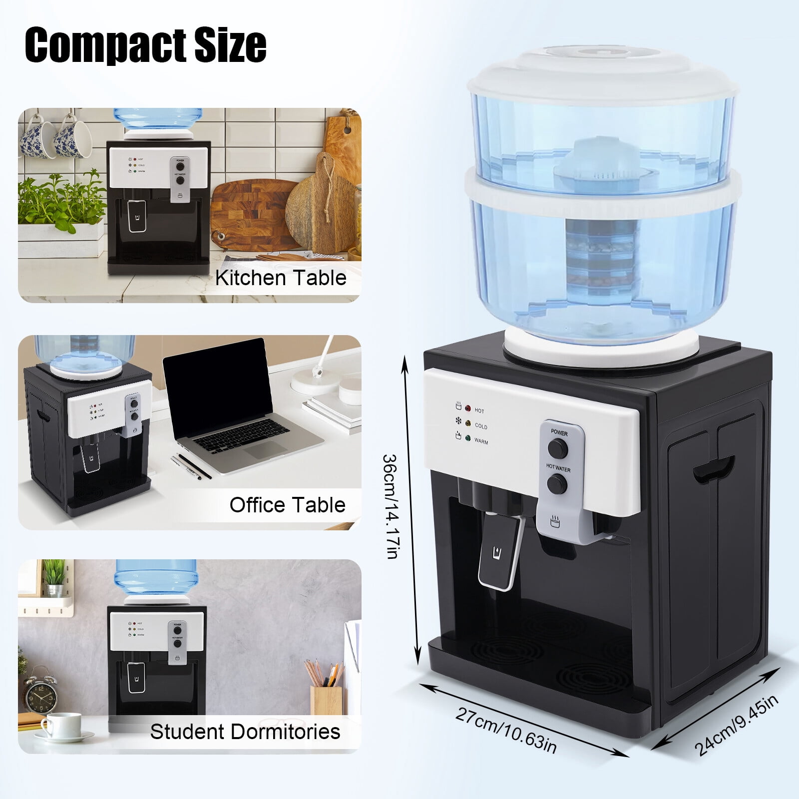 Generic Top Loading Water Cooler Dispenser (Hot and Cold, Countertop, Black, 5 gal) cijib
