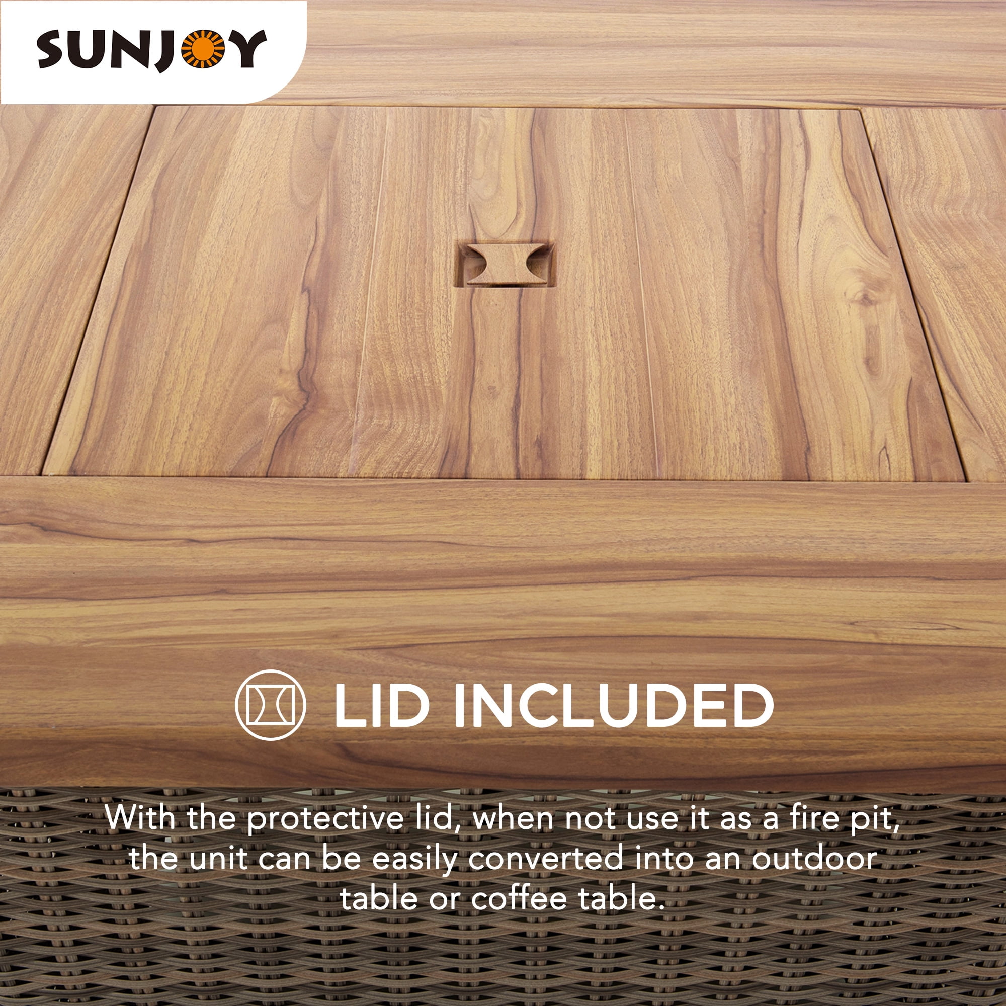 Sunjoy 38 in. Outdoor Propane Gas Fire Pit Table with Hidden Tank and Lid (Brown, 38 in.) ed3xm