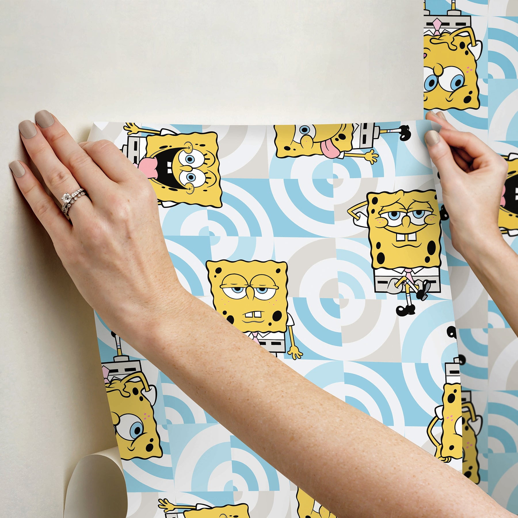 RoomMates SpongeBob SquarePants Funny Faces Peel and Stick Wallpaper (Blue, 18 in x 16.5 ft) uau4p