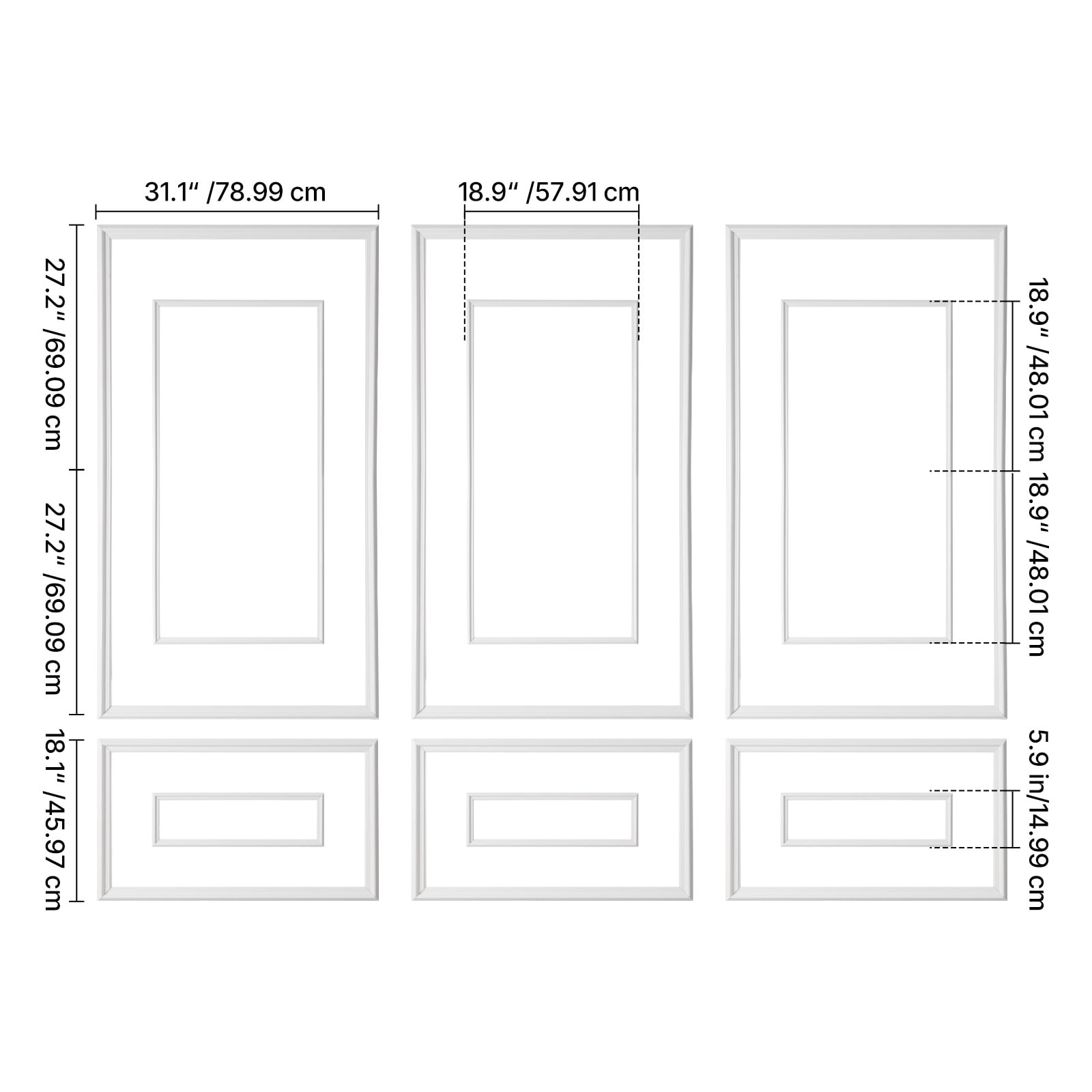 KFFKFF Wall Molding Wainscoting Panels Kit, Paintable Lightweight Polystyrene Decorative Trim (White, 3 Pack) 7b56g