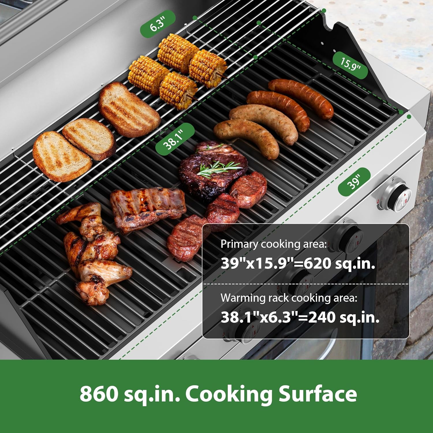 Brand Man Grills 6-Burner Built-In Gas Grill (Silver, 860 sq in) z58fl