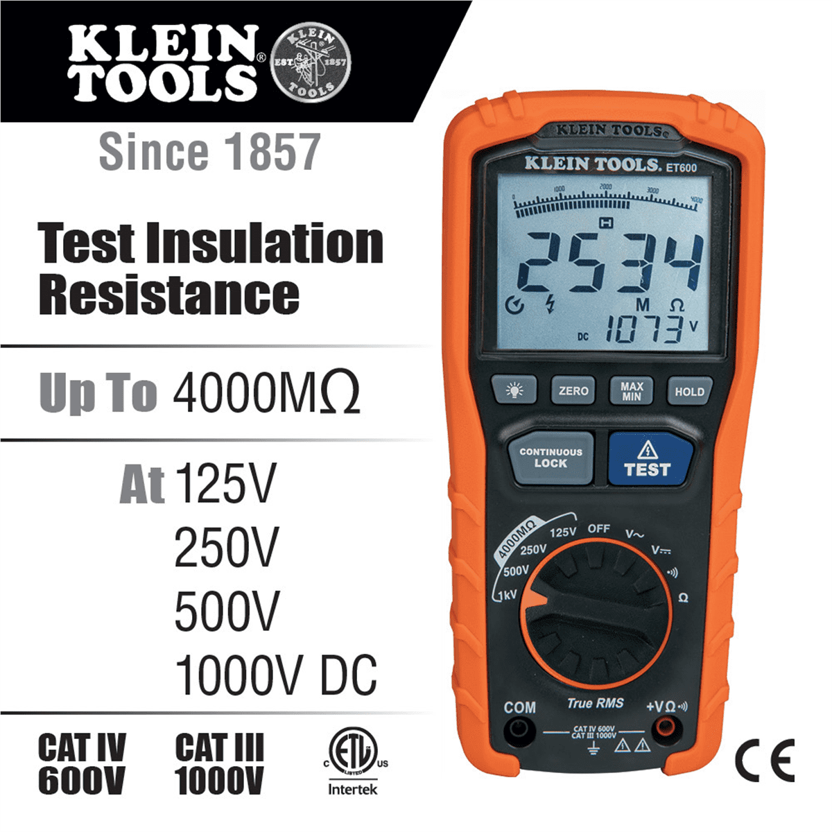 Klein Tools Insulation Resistance Tester (Black, 1 Unit) f7m0m