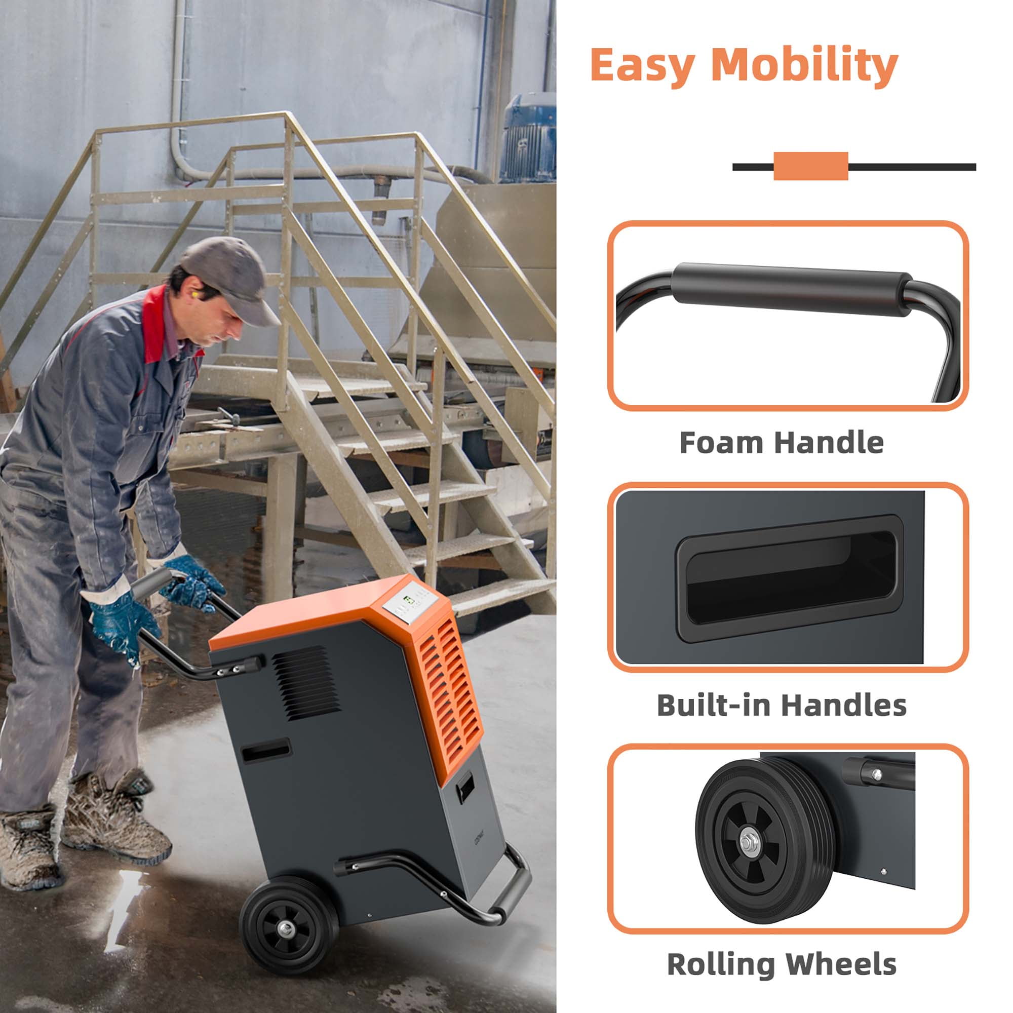 Costway Portable Commercial Dehumidifier for Large Spaces, High-Efficiency Moisture Control (Grey, 45-Pint DOE) a7uya