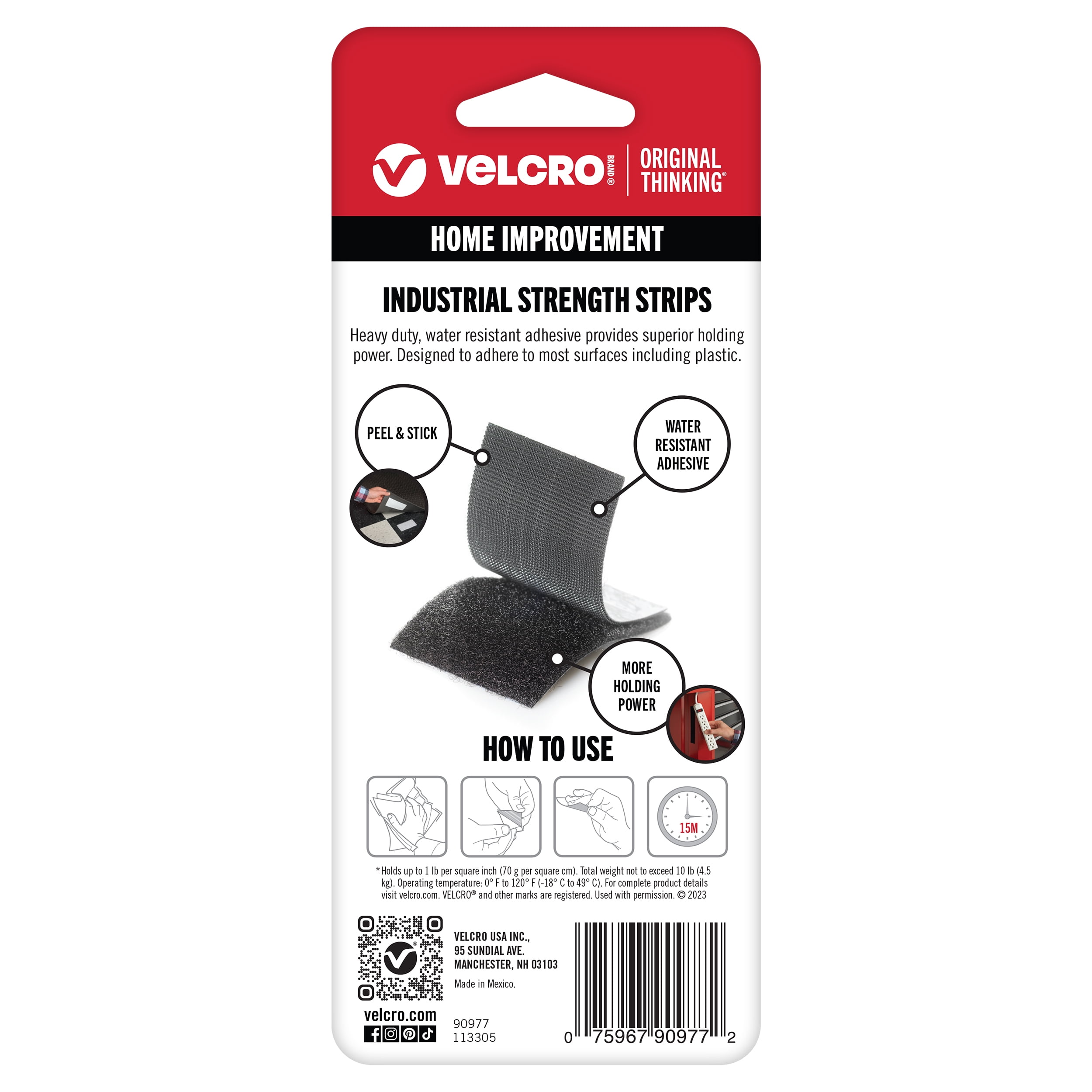 VELCRO Brand Industrial Strength Heavy Duty Fastener Strips, Weather-Resistant Adhesive for Indoor and Outdoor Use (Black, 3 Count, 4 in x 2 in) kje89