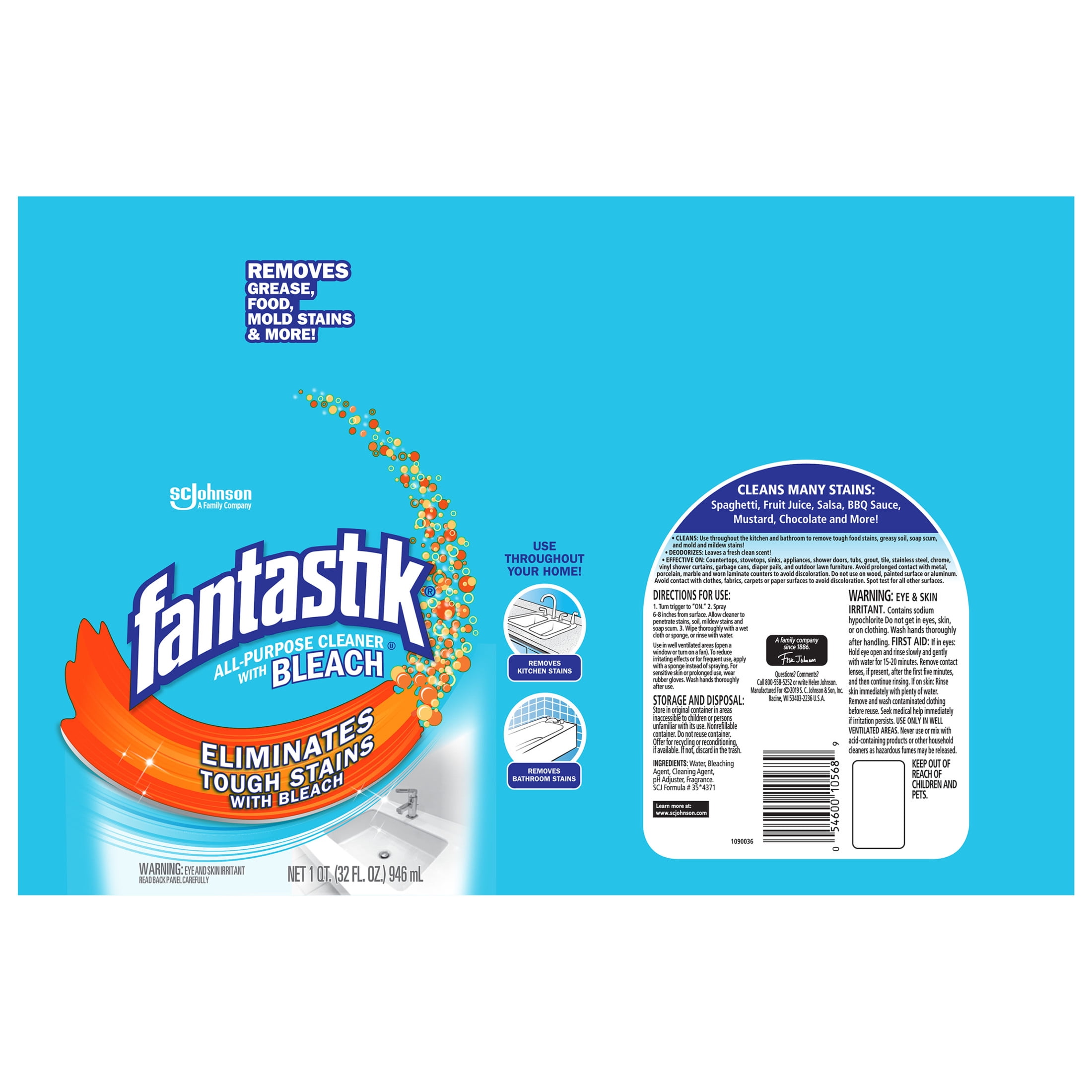 Fantastik All-Purpose Cleaner with Bleach, Heavy-Duty Multi-Surface Disinfectant (32 fl oz) fqr5b