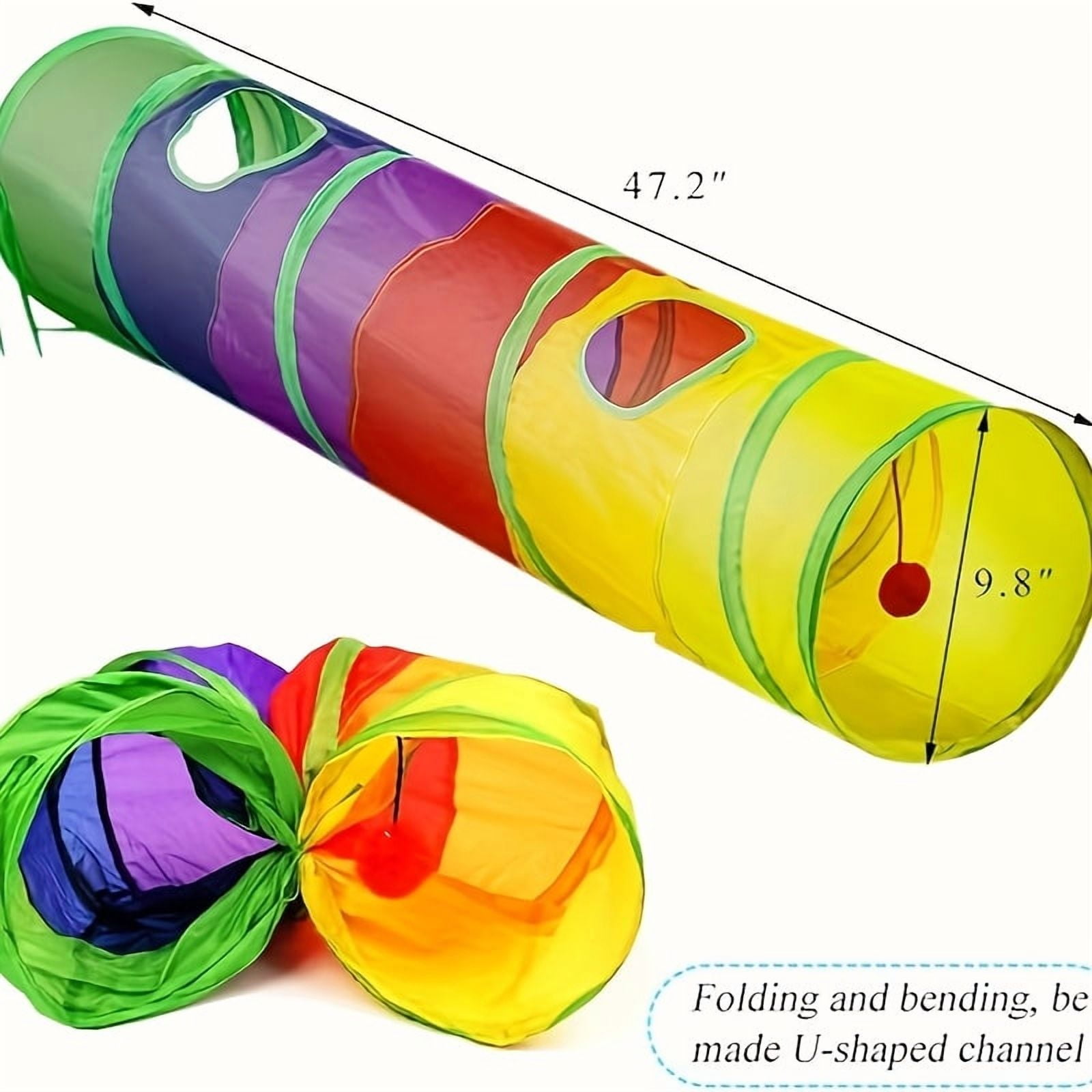ChicCrate 3-Way S-Shaped Cat Tunnel for Indoor Cats, Collapsible Interactive Play Toy with Crinkle Texture and Peek Holes (Rainbow, 31.5 in) 9r1v0