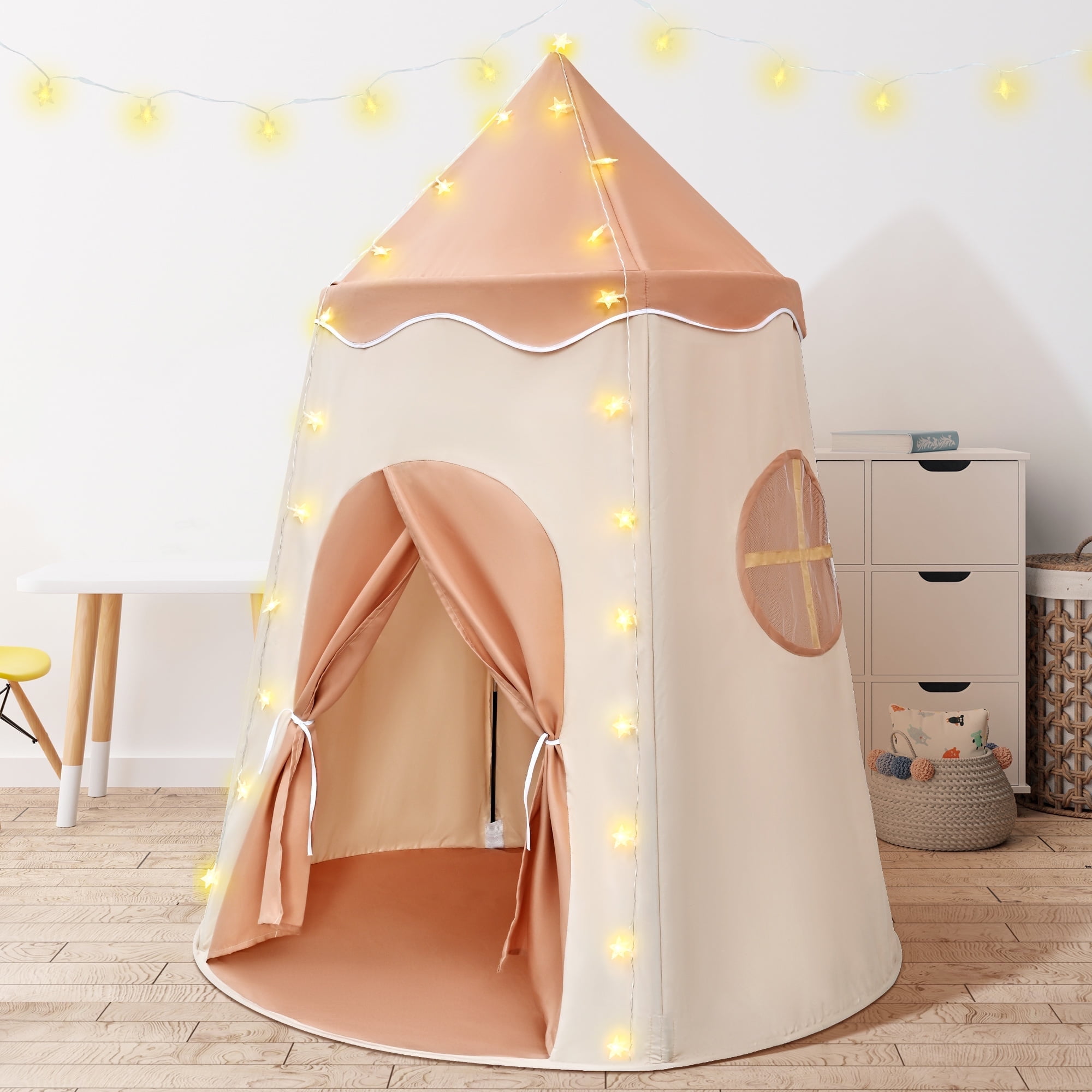 TOPFOX Pop Up Kids Play Tent Indoor Outdoor Playhouse with LED Lights (Yellow, 48 in x 48 in x 40 in) f0ysh