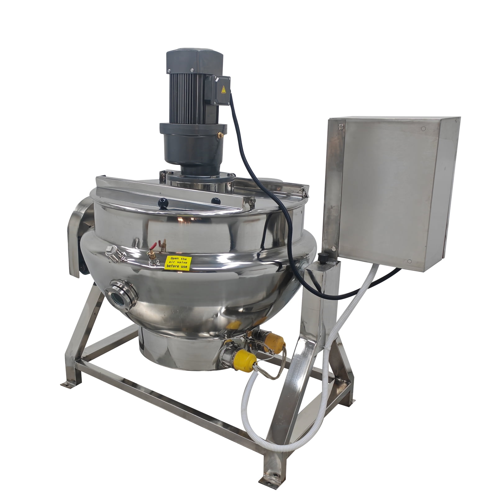 LGXEnzhuo Commercial Jacketed Cooking Kettle with Stirrer and Tilting Mechanism (26.5 gal, Silver) e66id
