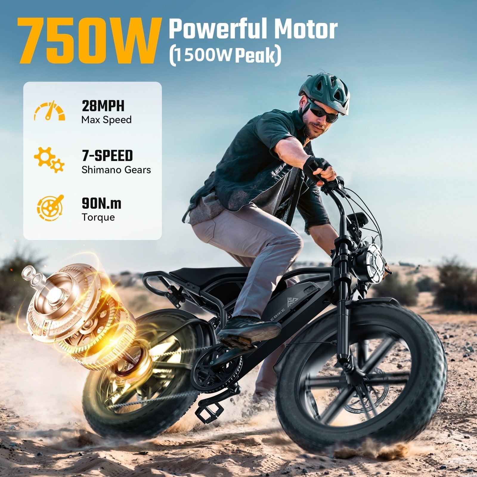 TST Electric Mountain Bike for Adults, 750W Motor, 20 in x 4 in Fat Tires, Dual Suspension, UL2849 Certified (Black, 48V 15Ah) b27yl