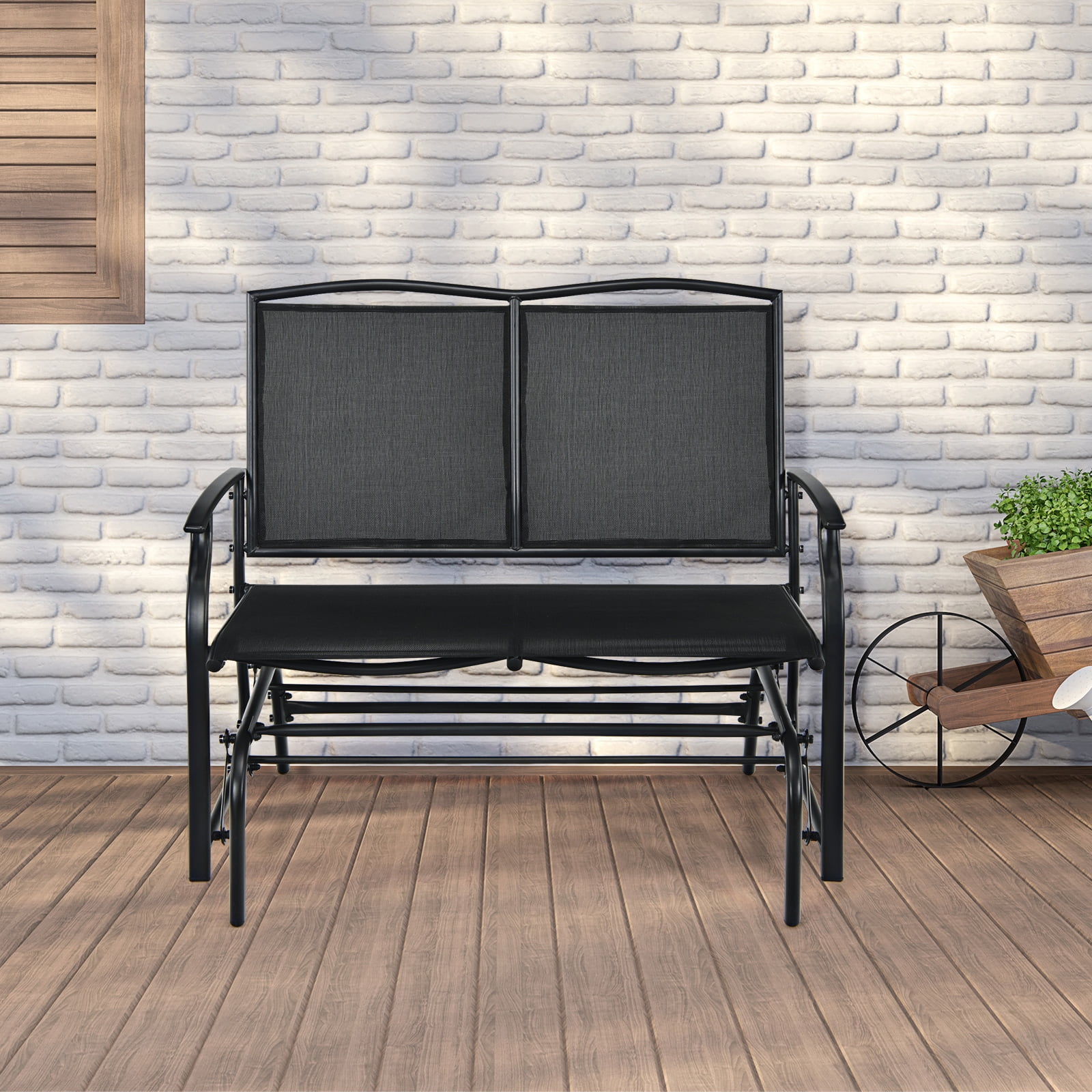 Patiojoy 2 Person Outdoor Glider Bench Rocking Lounge Chair with Steel Frame (Black, 396 lb Capacity) gsij5
