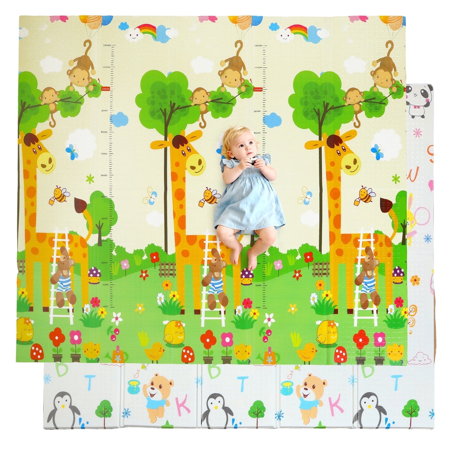 JoyStone Extra Large Reversible Foam Baby Play Mat, Non-Toxic Waterproof Crawl Mat for Toddlers (Animal Print, 78 in x 70 in) nenoq