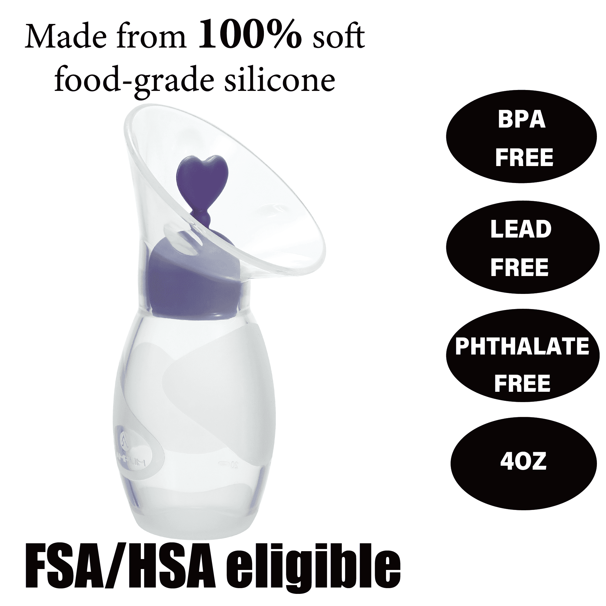 Amplim Manual Silicone Breast Pump, Portable Hand-Operated Milk Collector (Clear, 4 oz) xfqg9