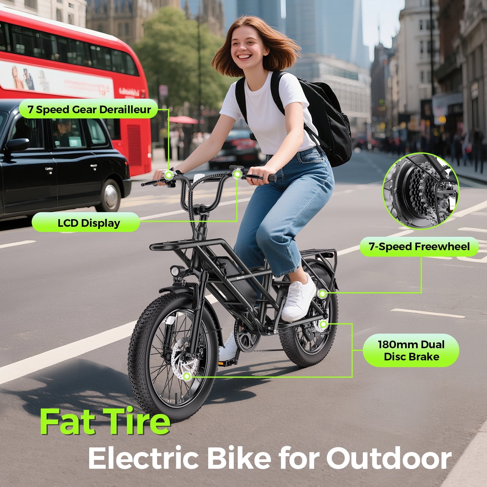GSPEED A03 Electric Bike, All-Terrain Fat Tire E-Bike for Adults, 1200W Motor, 48V 13Ah Battery, 28 MPH, UL2849 Certified (Black, 20 in) 2381q