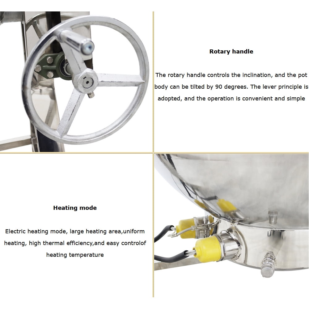 LGXEnzhuo Commercial Jacketed Cooking Kettle with Stirrer and Tilting Mechanism (26.5 gal, Silver) e66id
