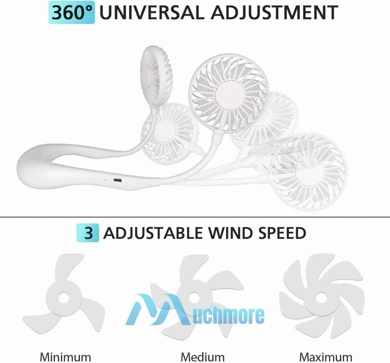Rhea Portable Hanging Neck Sport Fan, Hands-Free Rechargeable Personal Cooling Fan (3 Speeds, 1 Pack) vscmj