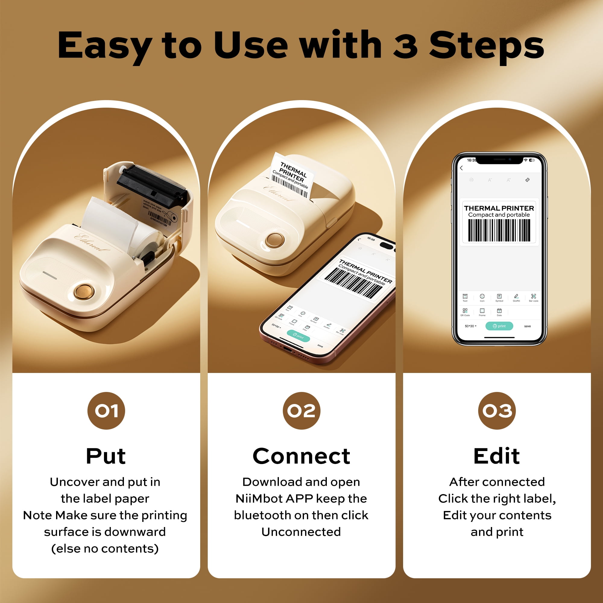 NOVODESK Portable Bluetooth Label Maker Machine, Thermal Printer for Small Business and Home Organization (Milky White, 2 in) 3v3vy