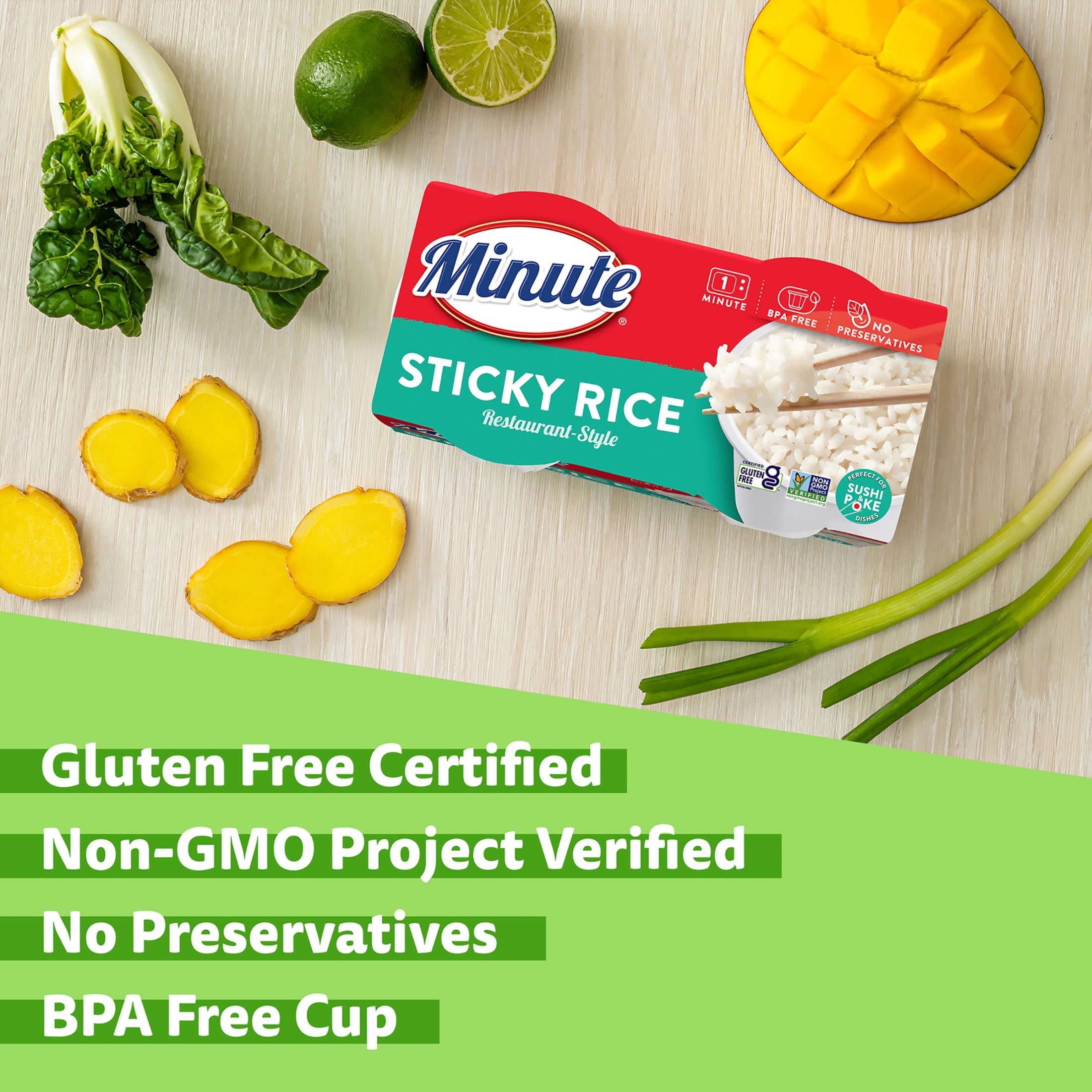 Minute Ready-to-Eat Restaurant-Style Sticky Rice, Microwaveable Rice Cups (White, 8.8 oz Total) p7x2b