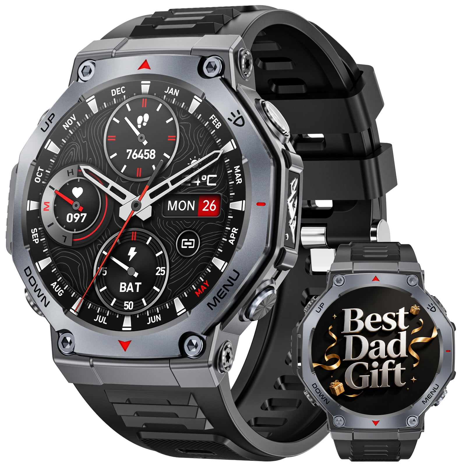 Haulvean Military Smart Watch for Men, AMOLED Fitness Tracker with Bluetooth Calling and 100+ Sports Modes (Black, 1.43 in) ua7lr