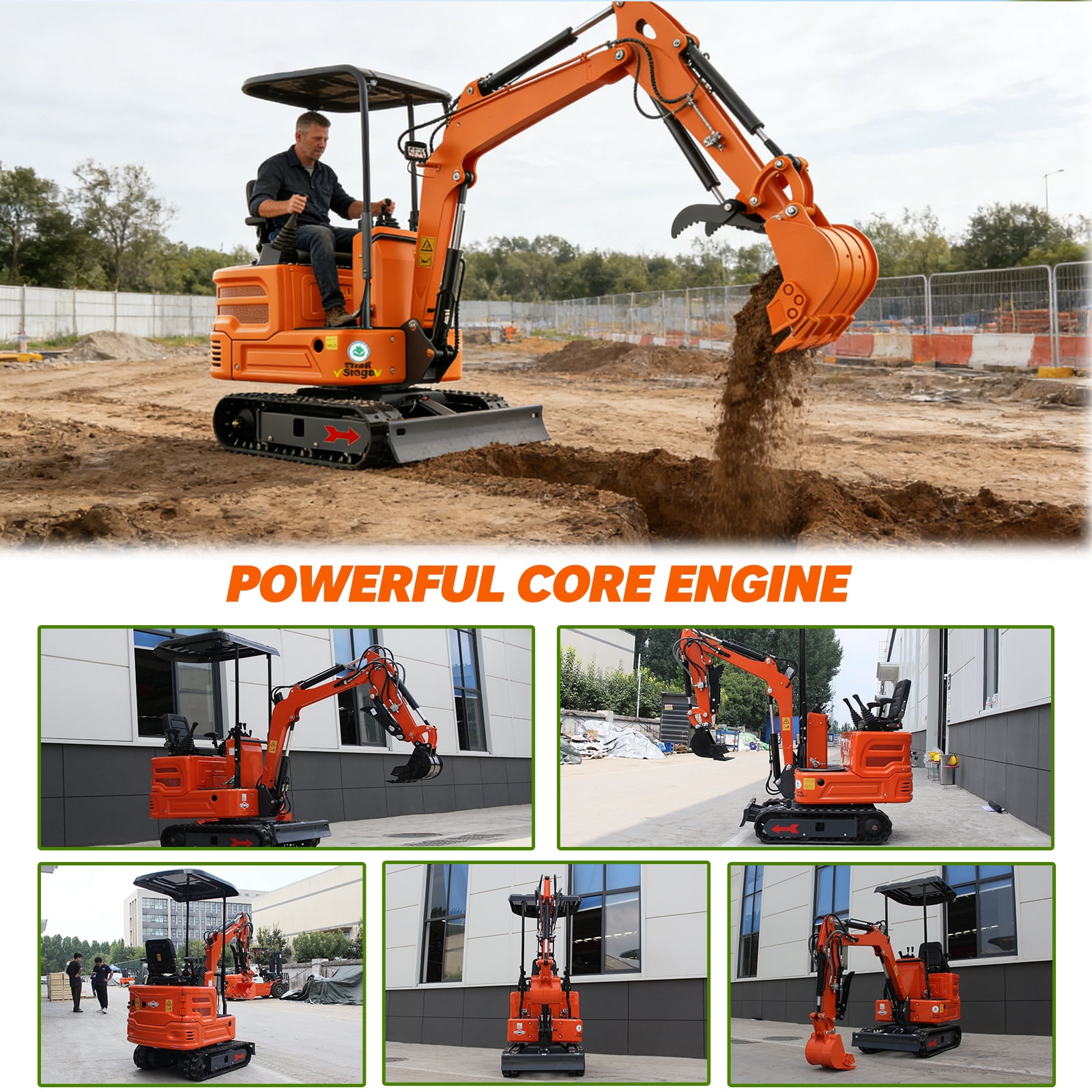 MachPro 1.2 Ton Mini Excavator with 13.5HP Gasoline Engine, Hydraulic Pilot Control, Includes Ripper, Rake, and Bucket (Orange, 1.2 Ton) izxdl