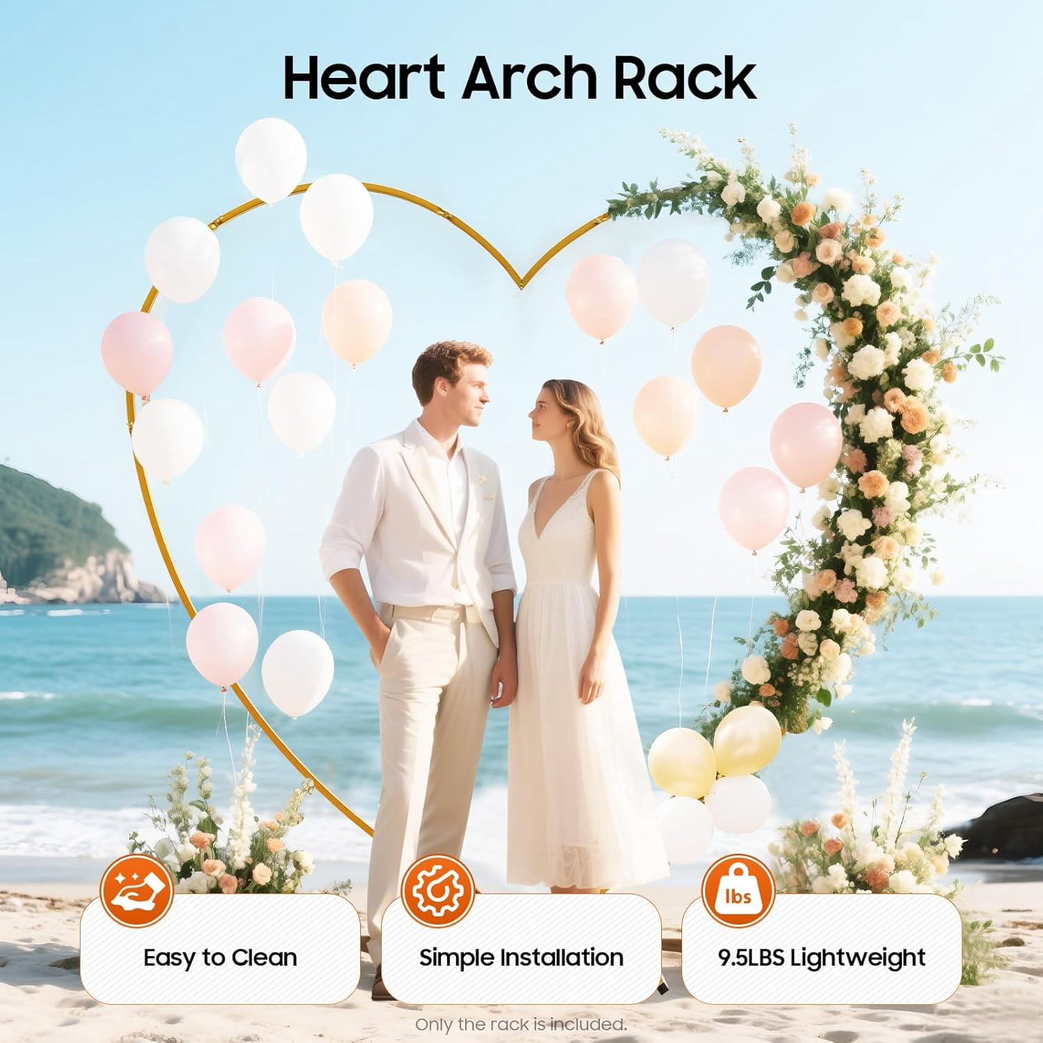 Miumaeov Heart-Shaped Wedding Arch Backdrop Stand, Heavy-Duty Metal Balloon Arch Frame for Ceremony and Party Decor (Gold, 6.89 ft) 7d12w
