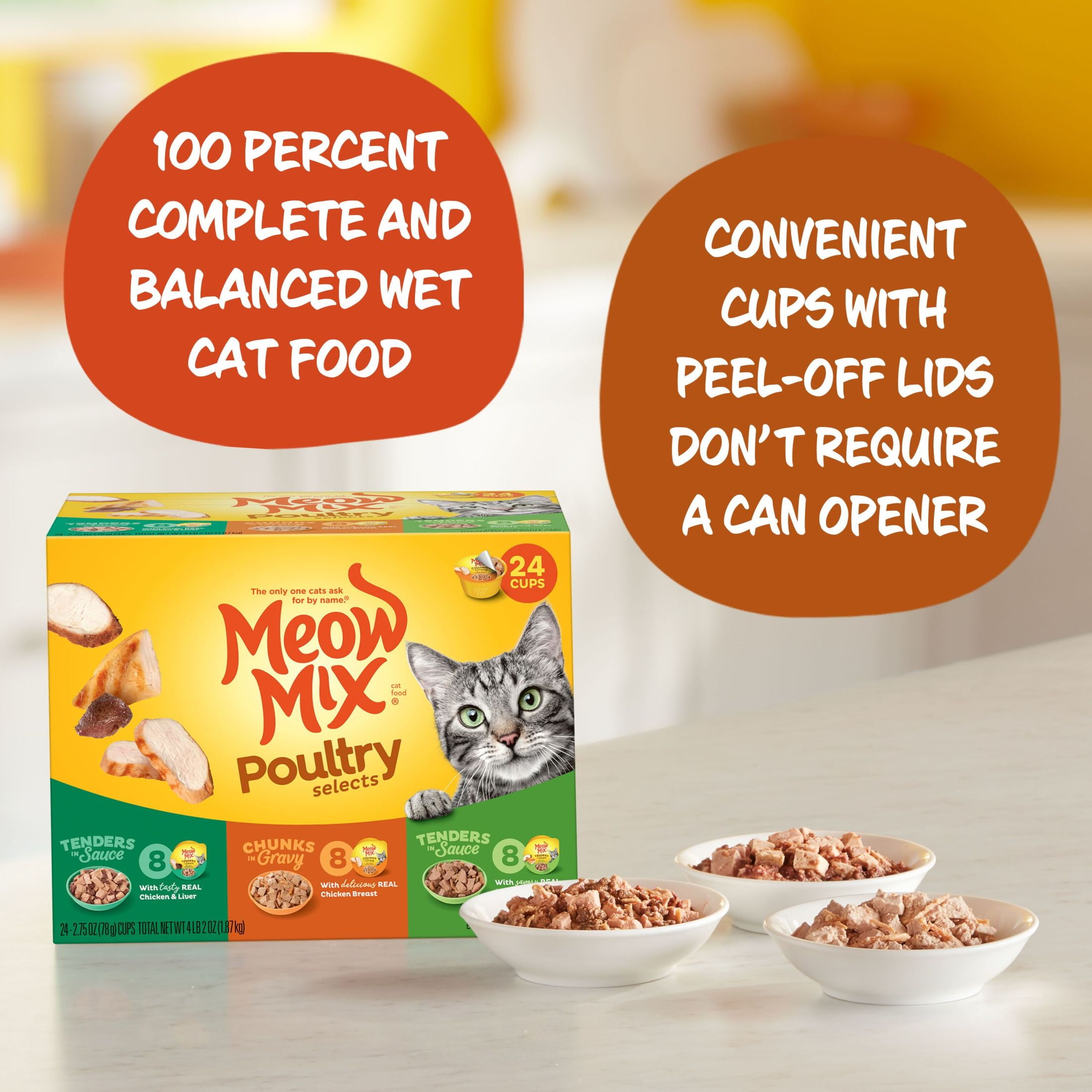 Meow Mix Poultry Selections Wet Cat Food Variety Pack (24 Pack, 2.75 oz) qqb7j