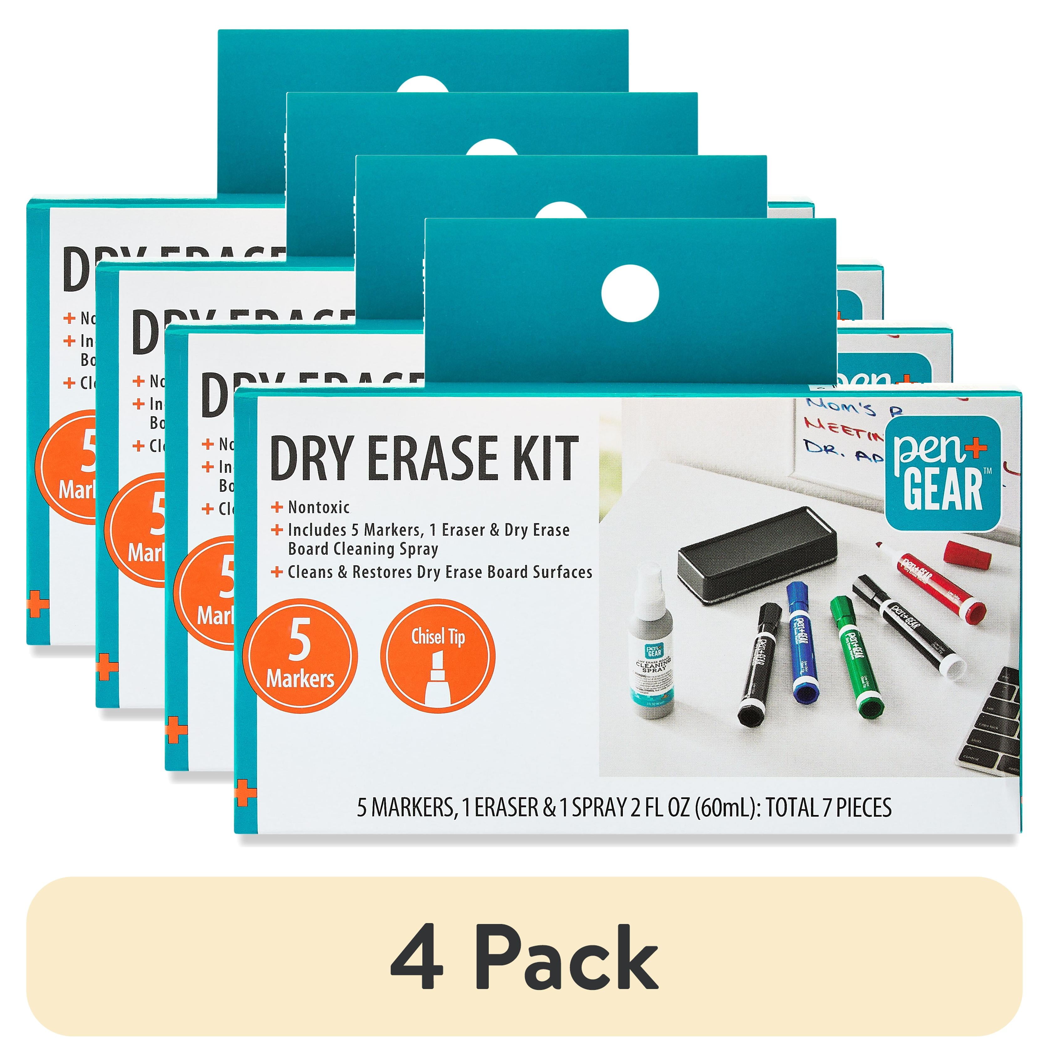 Pen+Gear Dry Erase Marker Kit with Eraser and Cleaning Spray, Chisel Tip, Assorted Colors (7 Pieces, 4 Pack) ifp68