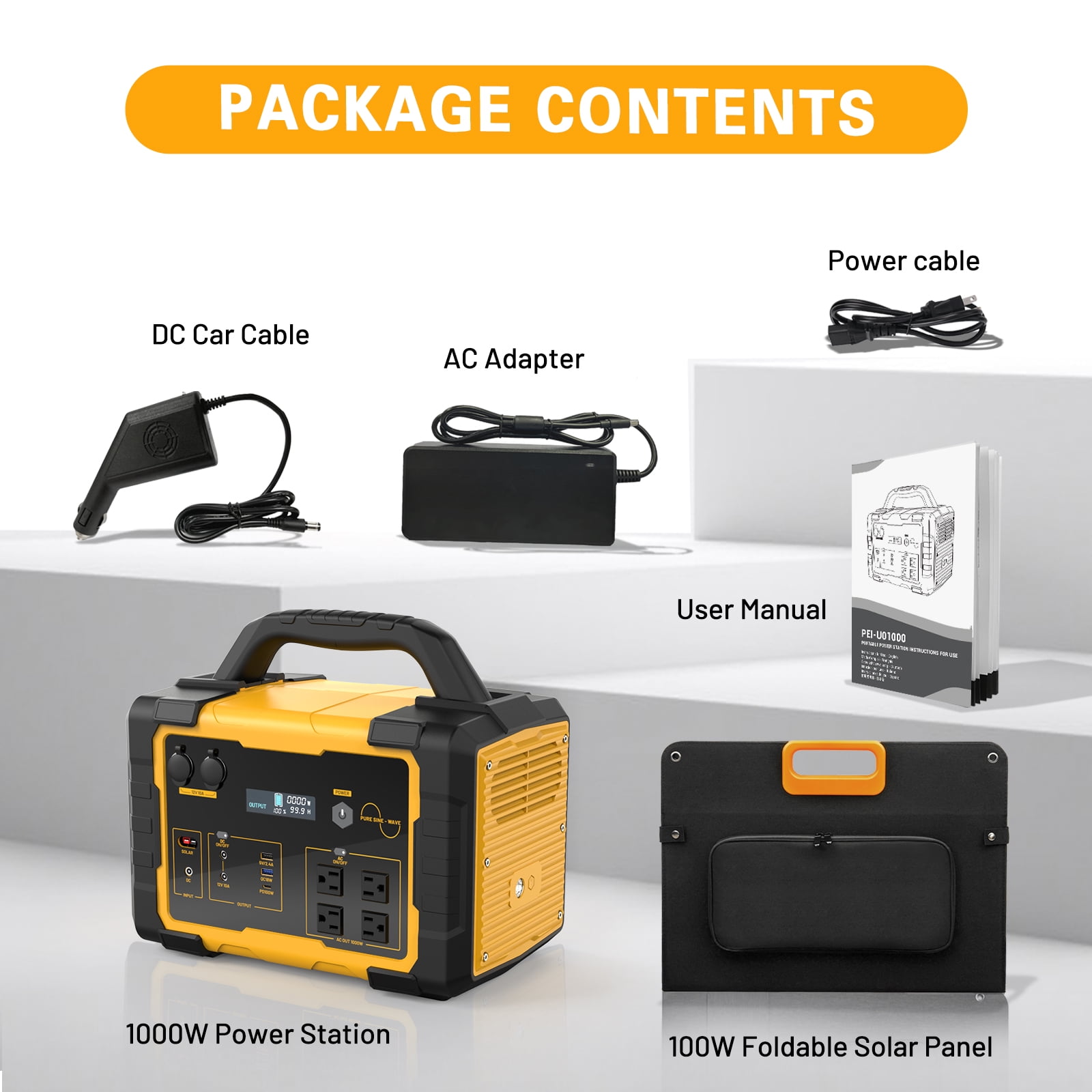 MUSSLAN Portable Solar Generator Power Station with 200W Solar Panel (1024Wh, Yellow) bftgj