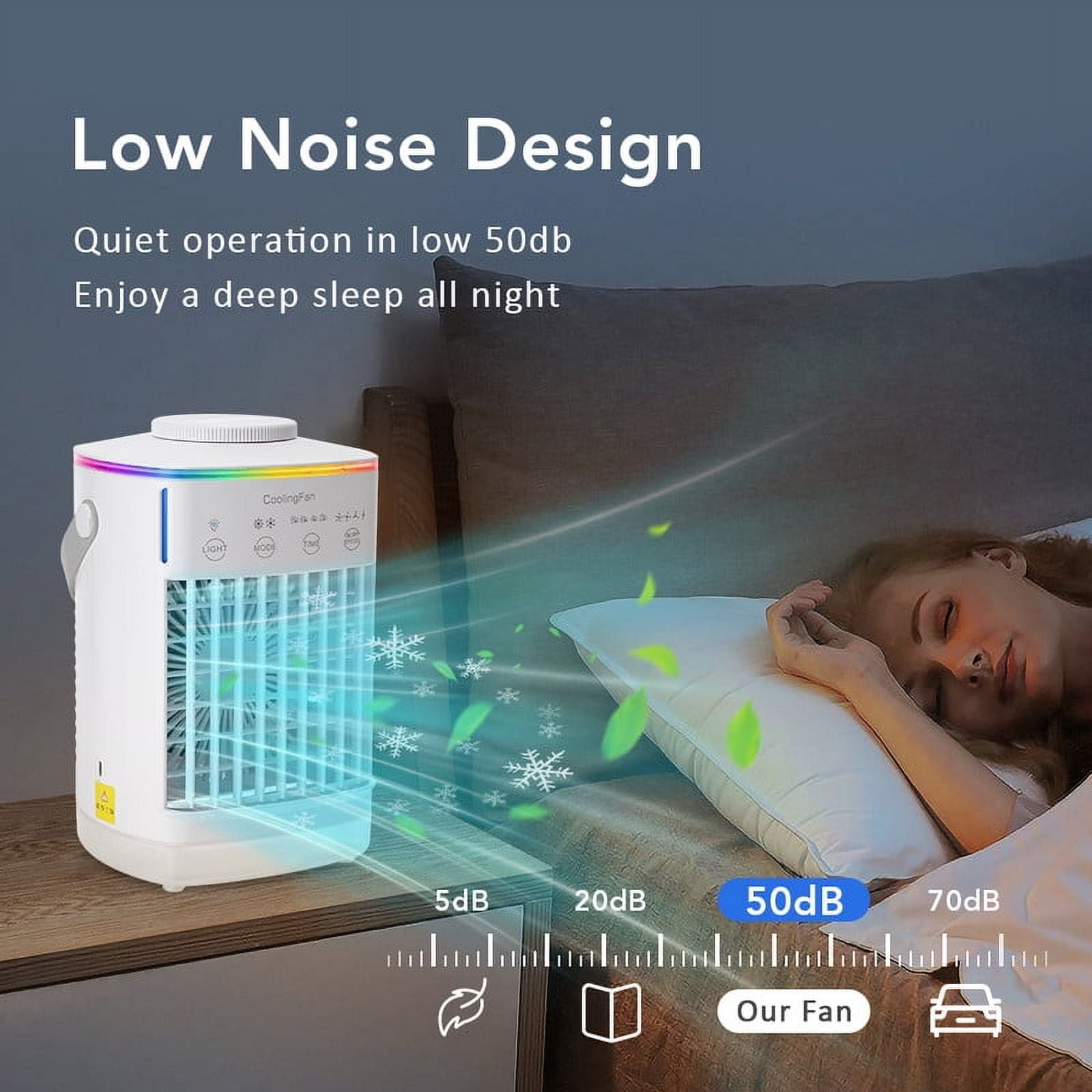 HailiCare Mini Portable Air Conditioner, Evaporative Cooler with Mist Sprayer and 7-Color LED Light (White, 23.67 fl oz) s0yvi