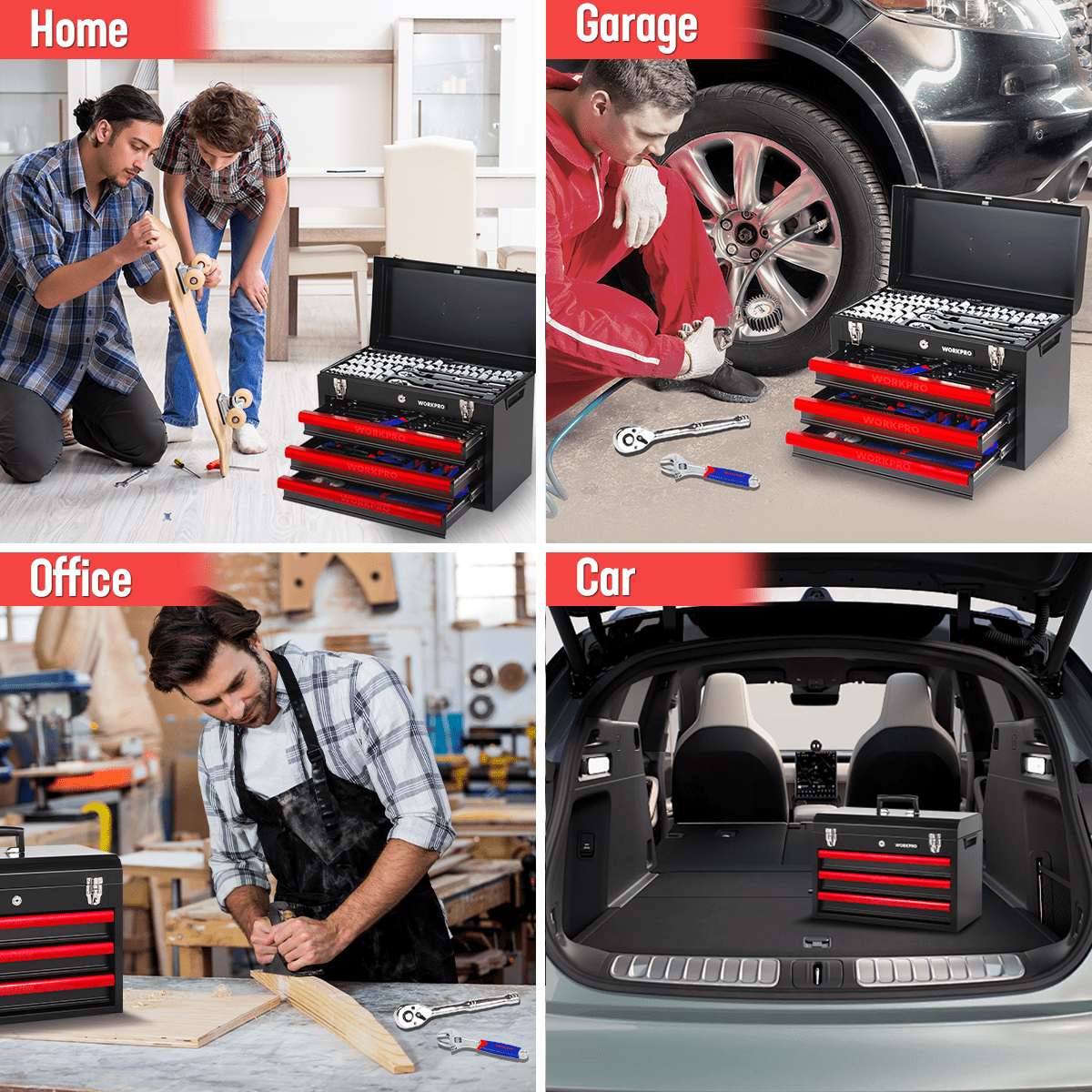 WORKPRO 408-Piece Mechanics Tool Set, Heavy-Duty Household Repair Kit with 3-Drawer Metal Storage Box (408-Piece) 8ornf