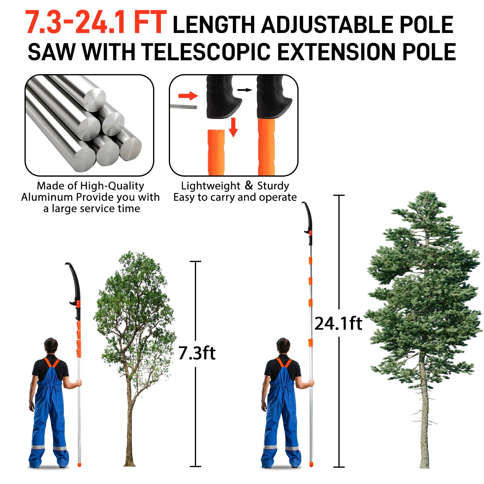 Zimtown Extendable Pole Saw for Tree Trimming (Orange, 24 ft) x57ax