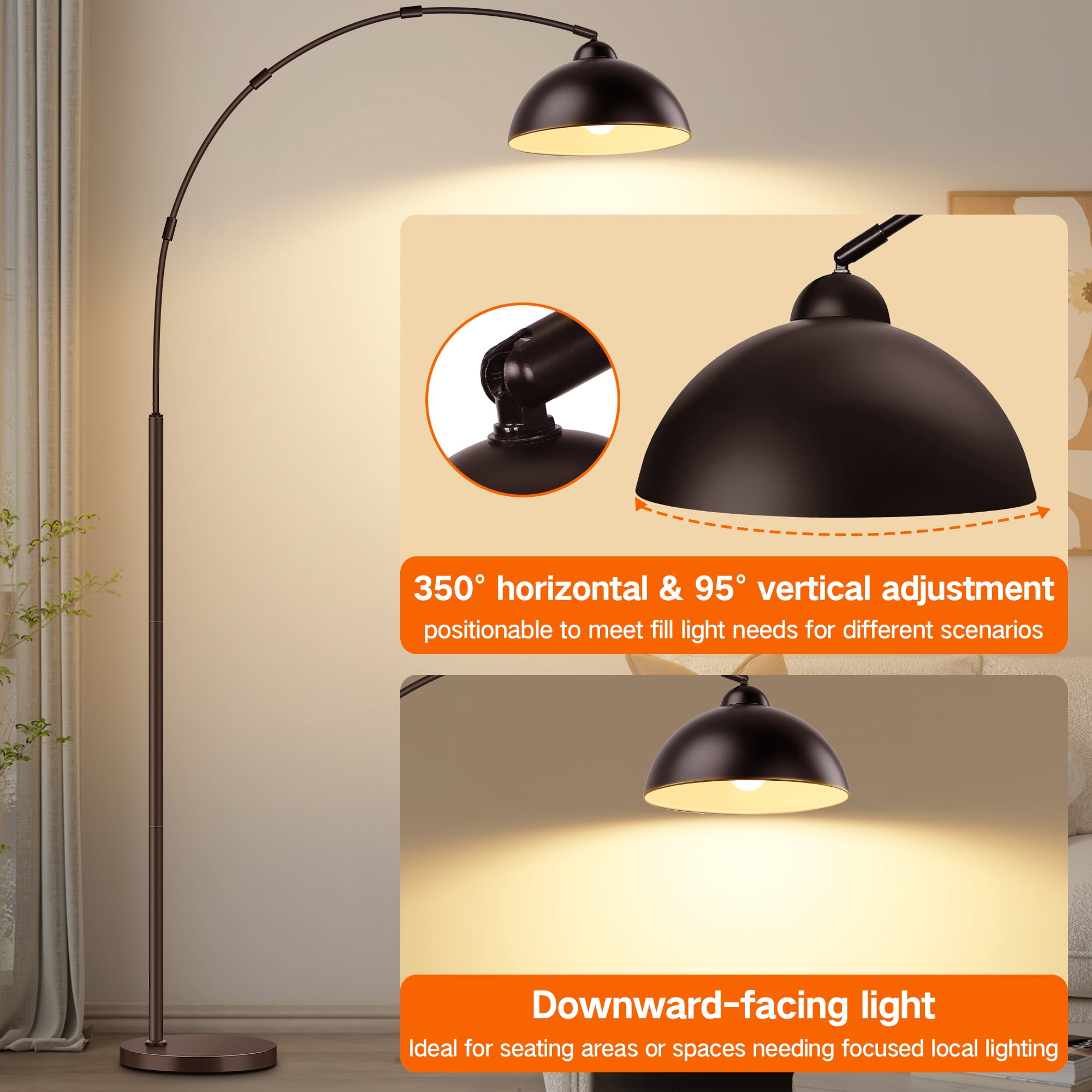 Outon Arc Floor Lamp with Remote, Dimmable LED Standing Lamp for Living Room and Bedroom (Brown, 80.3 in) qpt7m