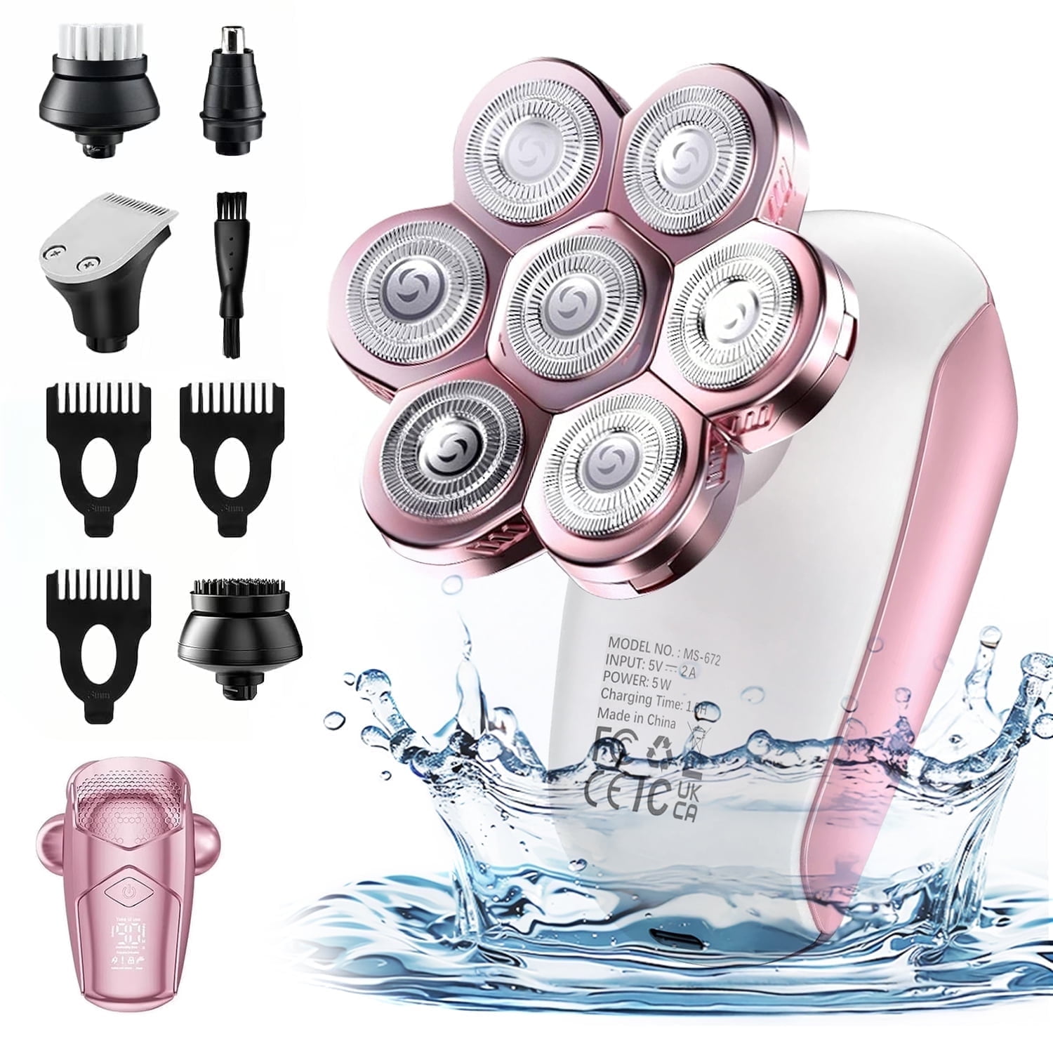 Skdwakiz 5-in-1 Electric Shaver for Women, Cordless 7D Rotary Razor for Legs and Bikini (Pink) sa9nm